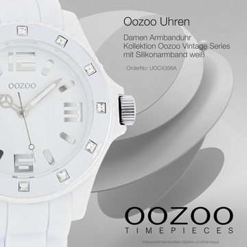 OOZOO Quarzuhr Oozoo Unisex Armbanduhr Vintage Series, Damen, Herrenuhr rund, groß (ca. 43mm) Silikonarmband weiß