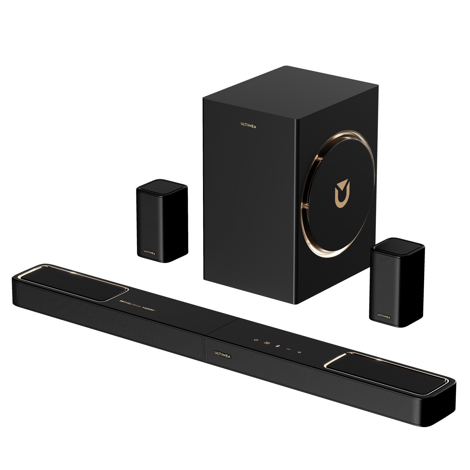 Ultimea Skywave F40 Boom TV Lautsprechersystem 5.1.2-Kanal Dolby Atmos (360° SurroundX Audio, Verlustfreie Audioübertragung, 460 W, Surround Sound System für TV mit 2 Surround-Lautsprechern)
