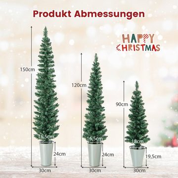 COSTWAY Künstlicher Weihnachtsbaum, 3er Bleistift Tannenbaum 90+120+150cm