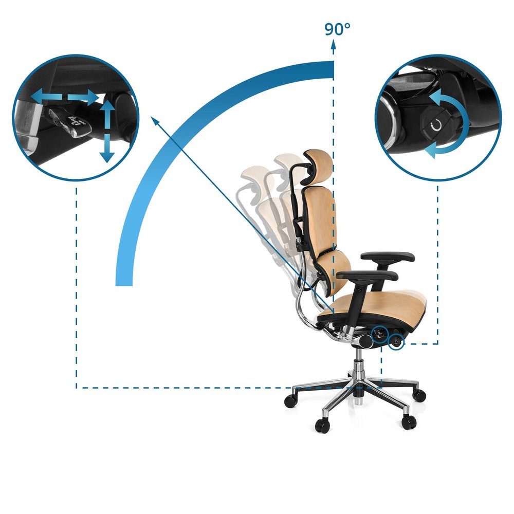 Bürostuhl (1 OFFICE ergonomisch ERGOHUMAN Safran Leder St), hjh Chefsessel Luxus Drehstuhl