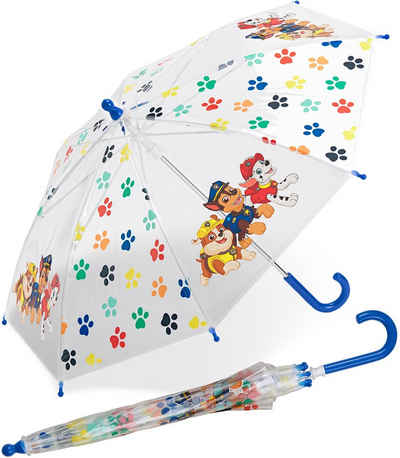 HAPPY RAIN Stockregenschirm Kinder-Stockschirm transparent durchsichtig, mit Paw Patrol Fellfreunde Pfoten Motiven