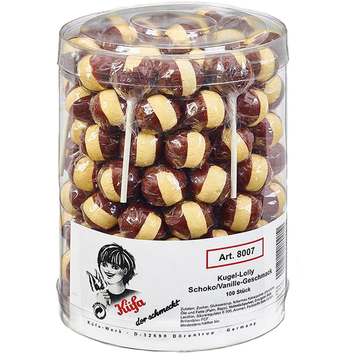 KUEFA Süßigkeit, Küfa Kugel Lolly mit Schoko Vanille Geschmack 100 Stück 1800g