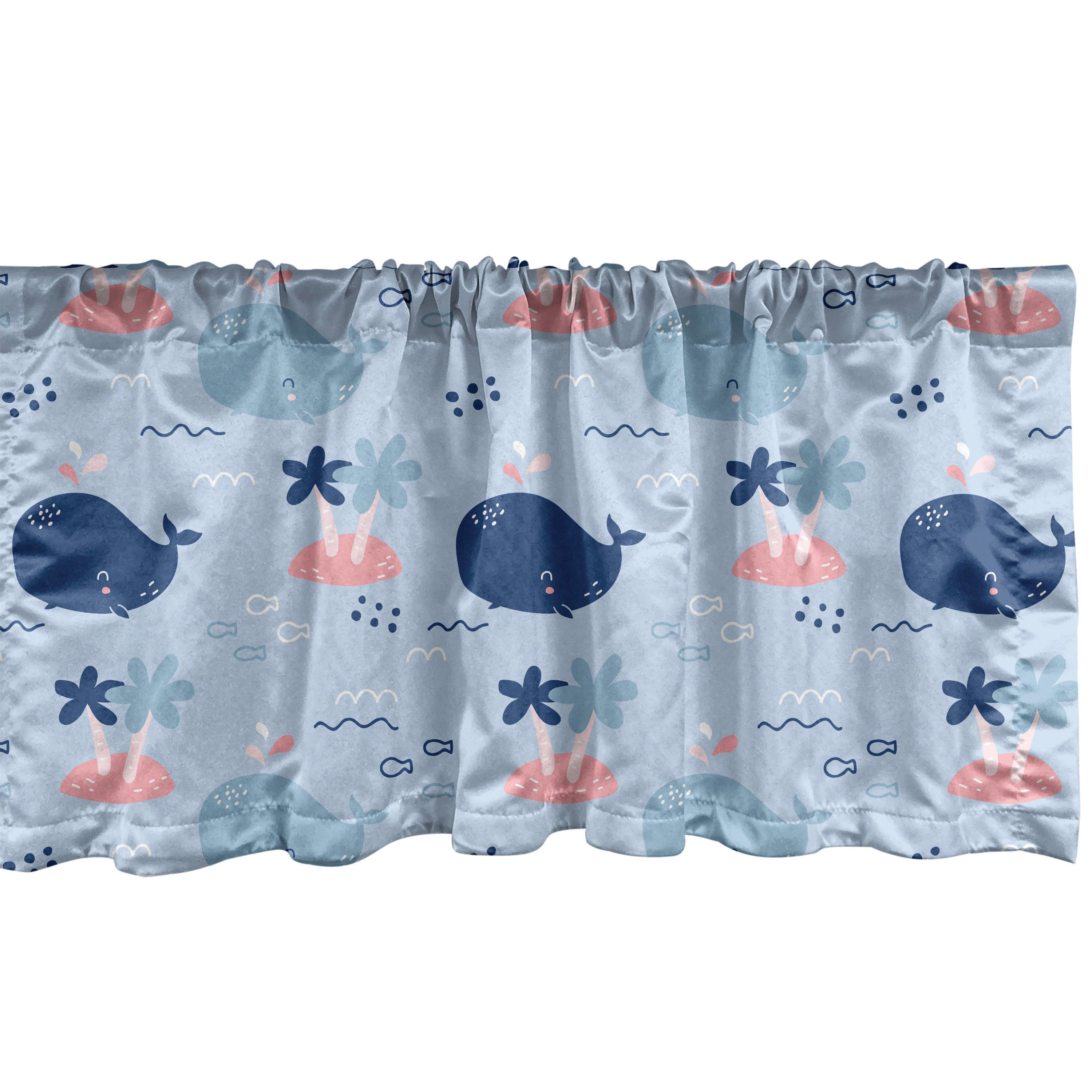 Scheibengardine Vorhang Volant für Küche Schlafzimmer Dekor mit Stangentasche, Abakuhaus, Microfaser, Unterwasser- Childish Wal-Charakter