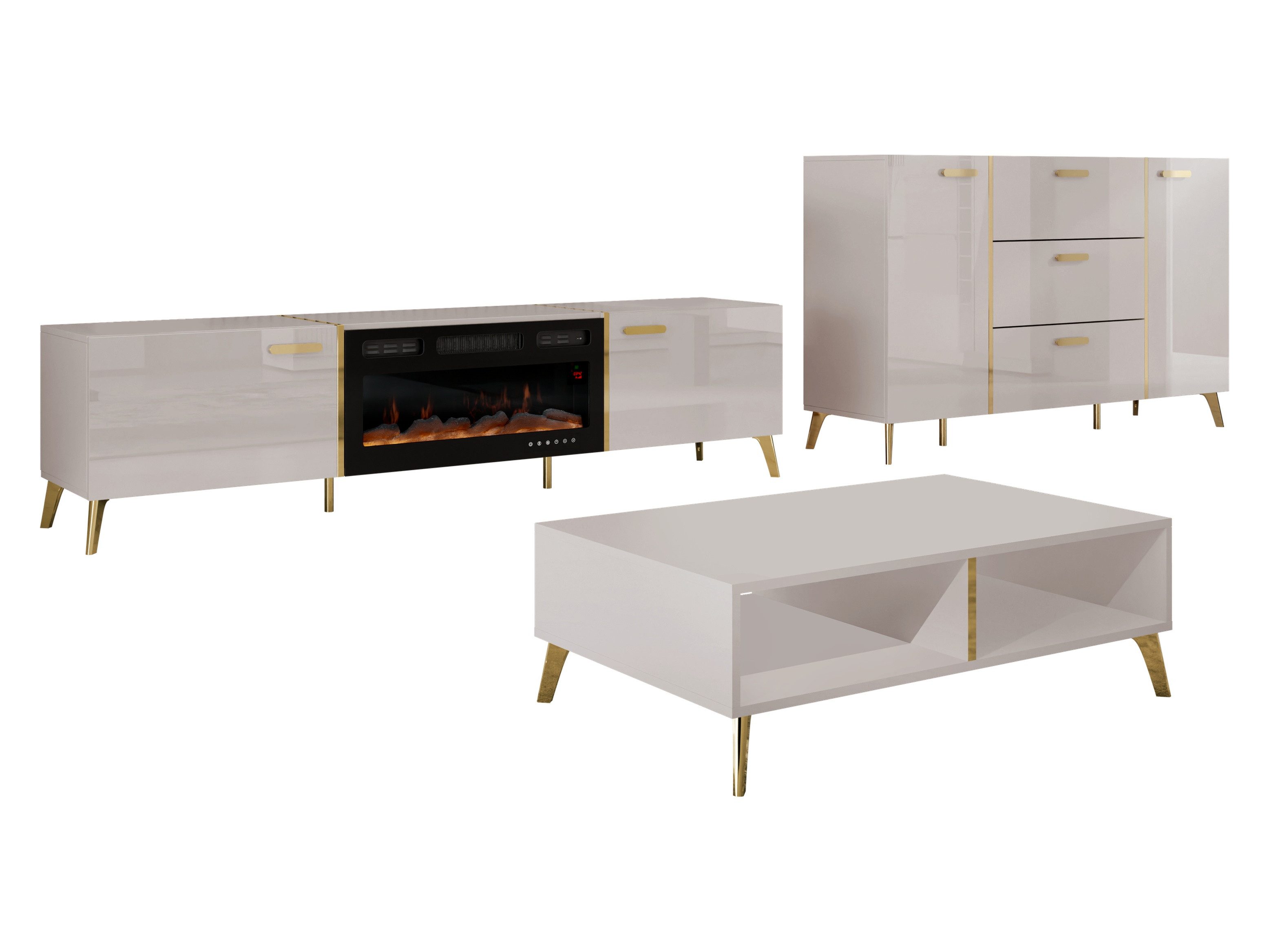 MIRJAN24 Wohnzimmer-Set Picru I, (3er-Set, Kommode, TV-Lowboard, Couchtisch), Griffe und Füße in der Farbe Gold