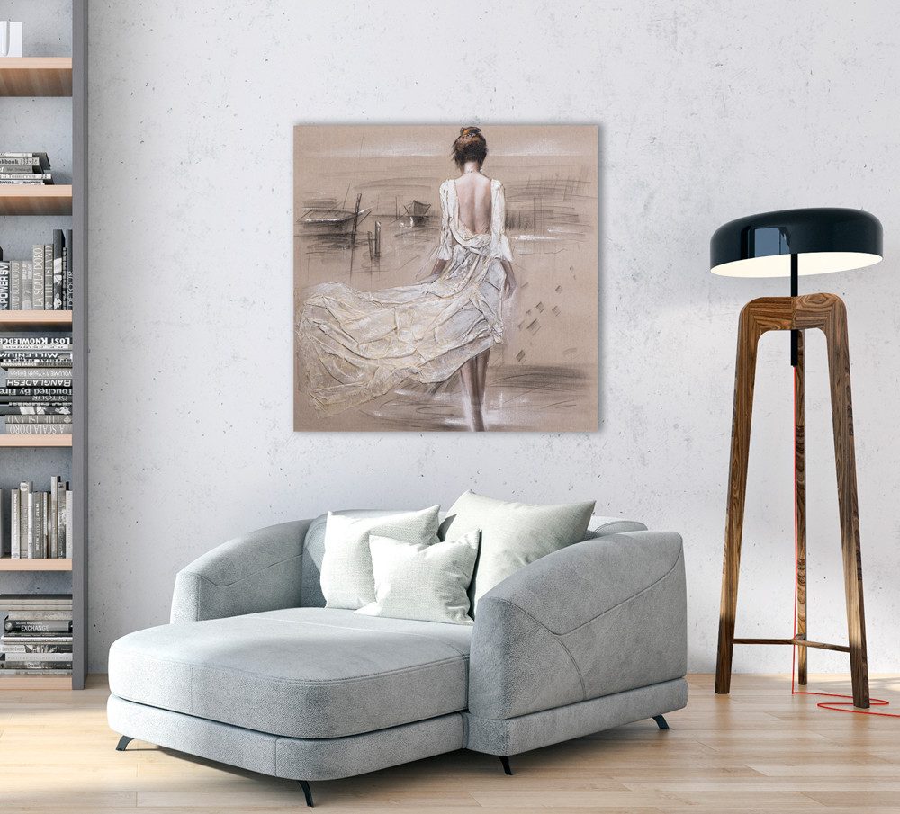 ArtUniverse Gemälde Leinwandbild Dame am Hafen 100 x 100 cm, Menschenmotiv