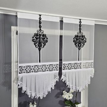 Schiebegardine 2er Gerade Panel Set mit Gipüre, Gardinen by Justyna, Kräuselband (4 St), transparent, Voile, Fertiggardine, Paneele, Modern, Fensterdeko, Azur, Firany