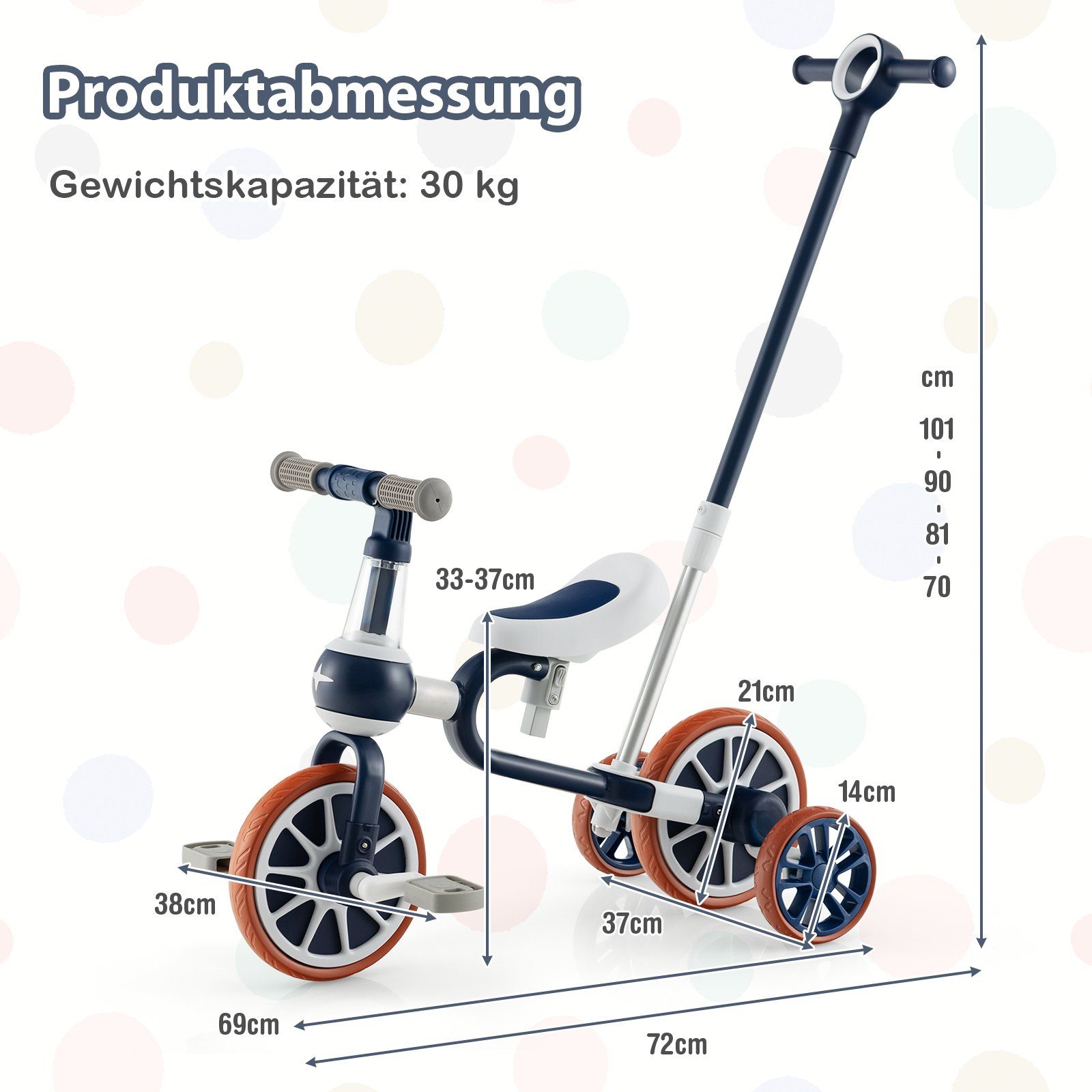 COSTWAY Dreirad 4 in 1 Laufrad, verstellbar, von 2-4 Jahren, bis 30kg