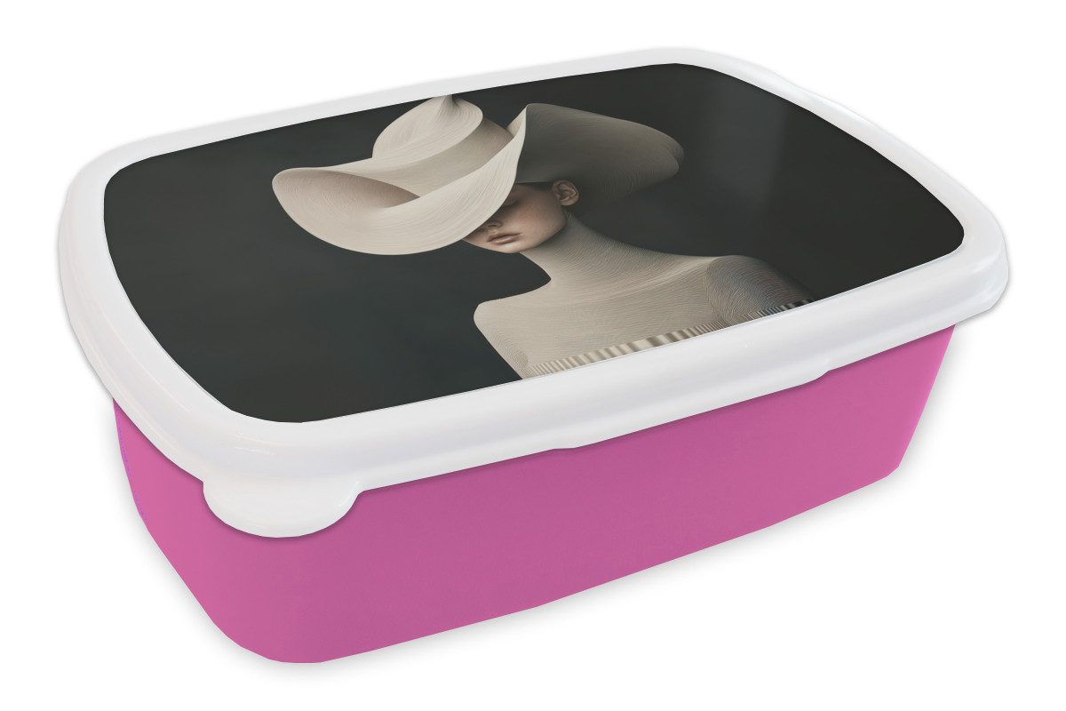MuchoWow Lunchbox Frau - gewellt - Hut, Kunststoff, (2-tlg), Brotdosen, Lunch Box, Brotbox für Kinder und Erwachsene