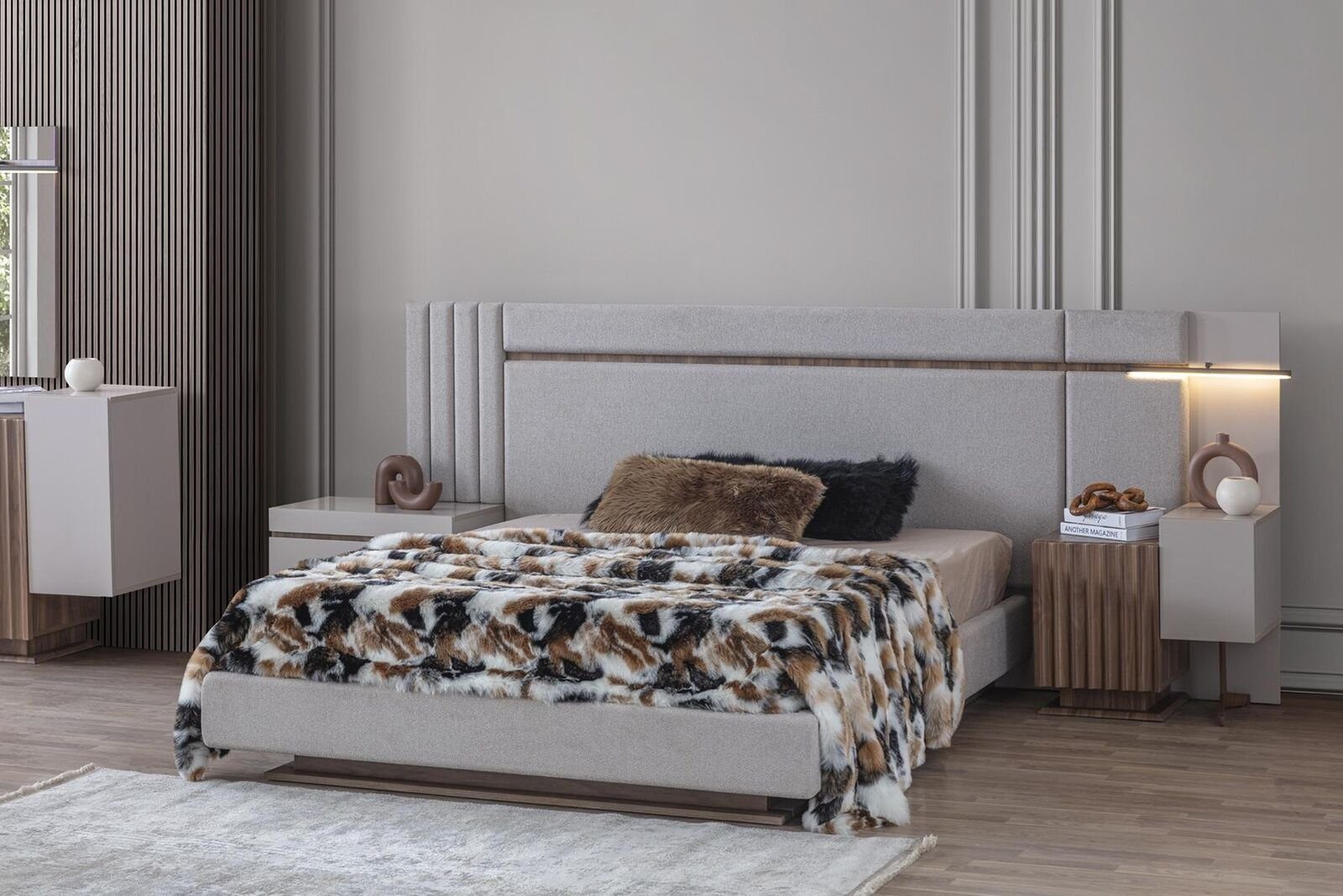 JVmoebel Schlafzimmer-Set Schlafzimmer Set Luxus Komplettes Bett +2x Nachttische 3tlg. Modern, (3-St., nur 1x Bett + 2x Nachttische), Made in Europa