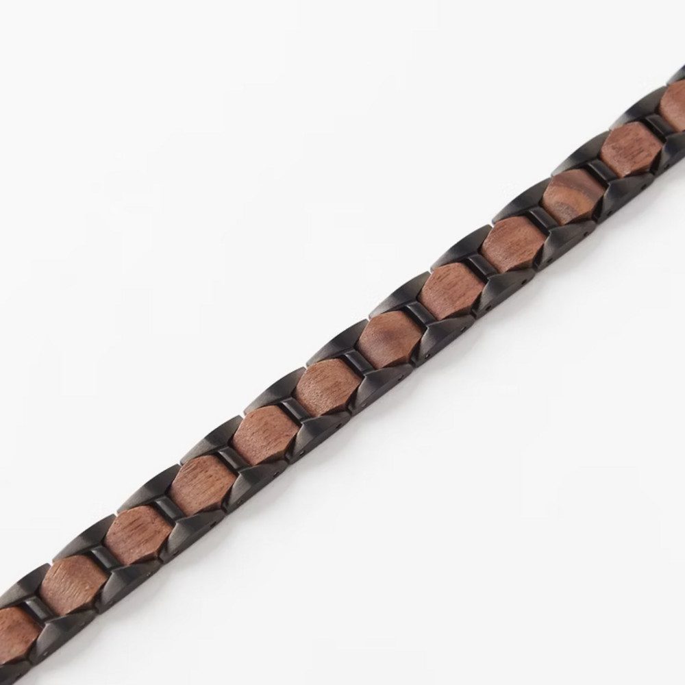 Holztick Bavaria Gliederarmband Lyron, schönes Walnussholz mit dunklem Edelstahl