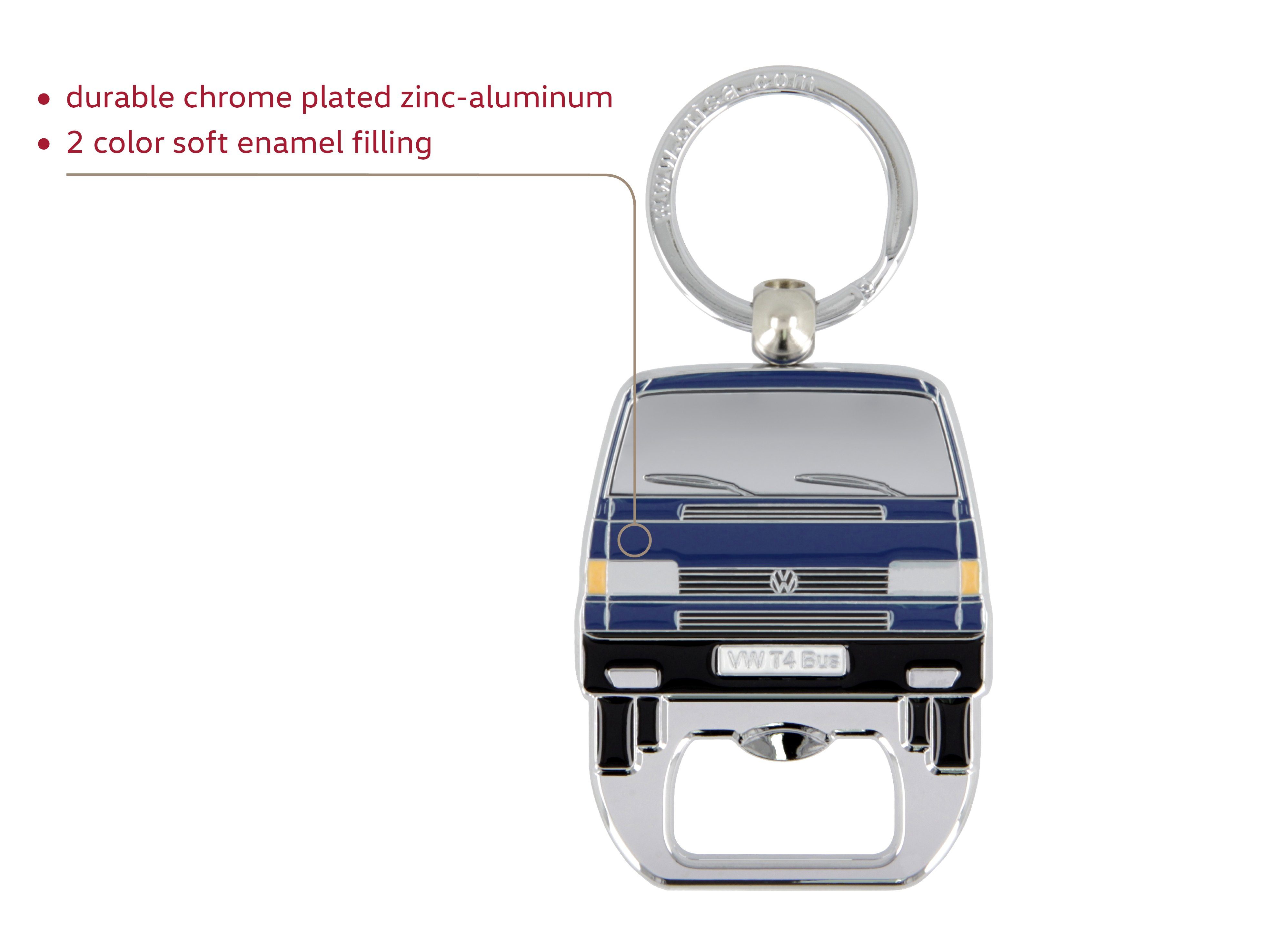 VW Collection by BRISA Schlüsselanhänger Volkswagen Schlüsselring mit Flaschenöffner im T4 Bulli Bus Design, Integrierter Flaschenöffner