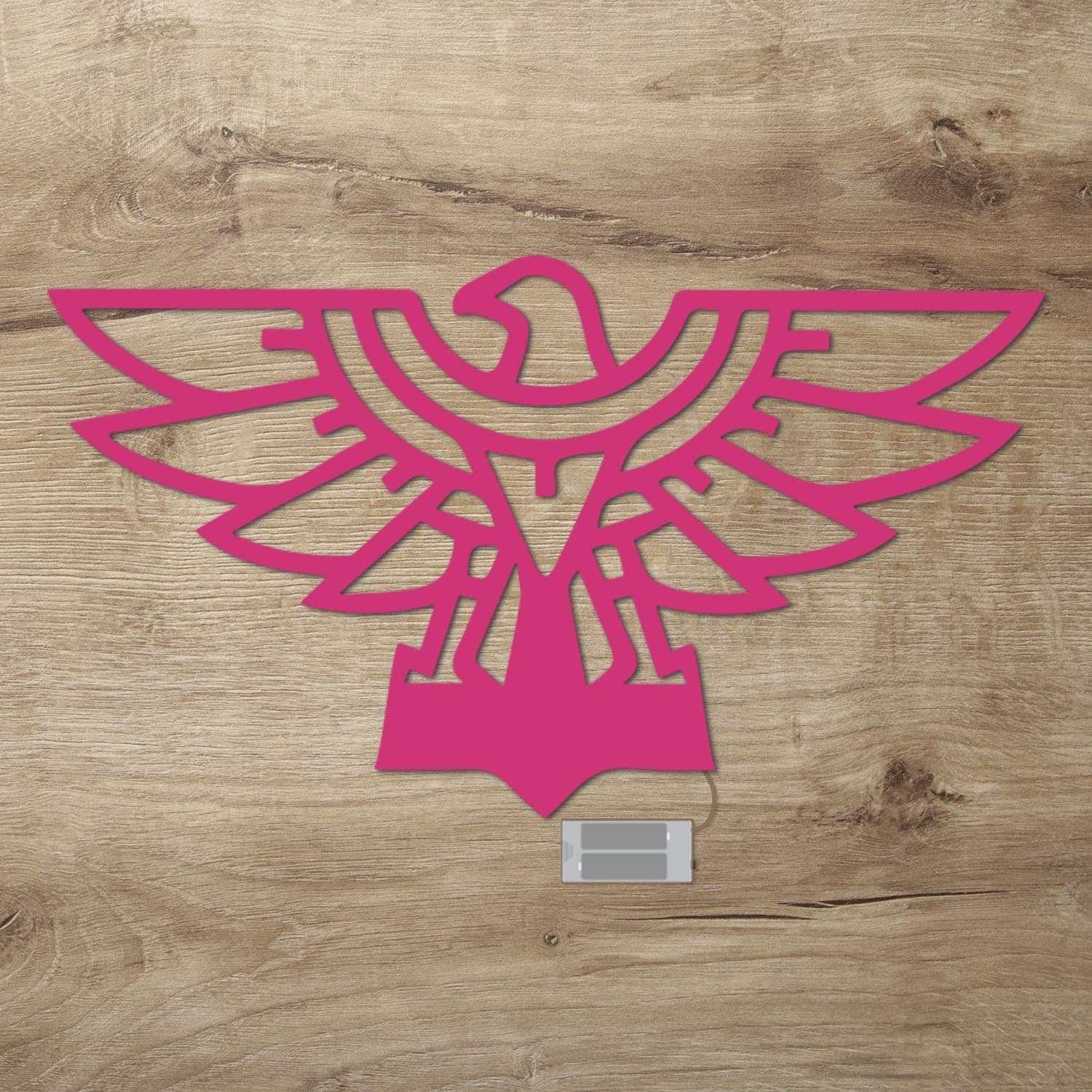 Namofactur LED Wand Holz Warmweiß Pink LED fest Adler Deko, integriert, Dekolicht Vogel
