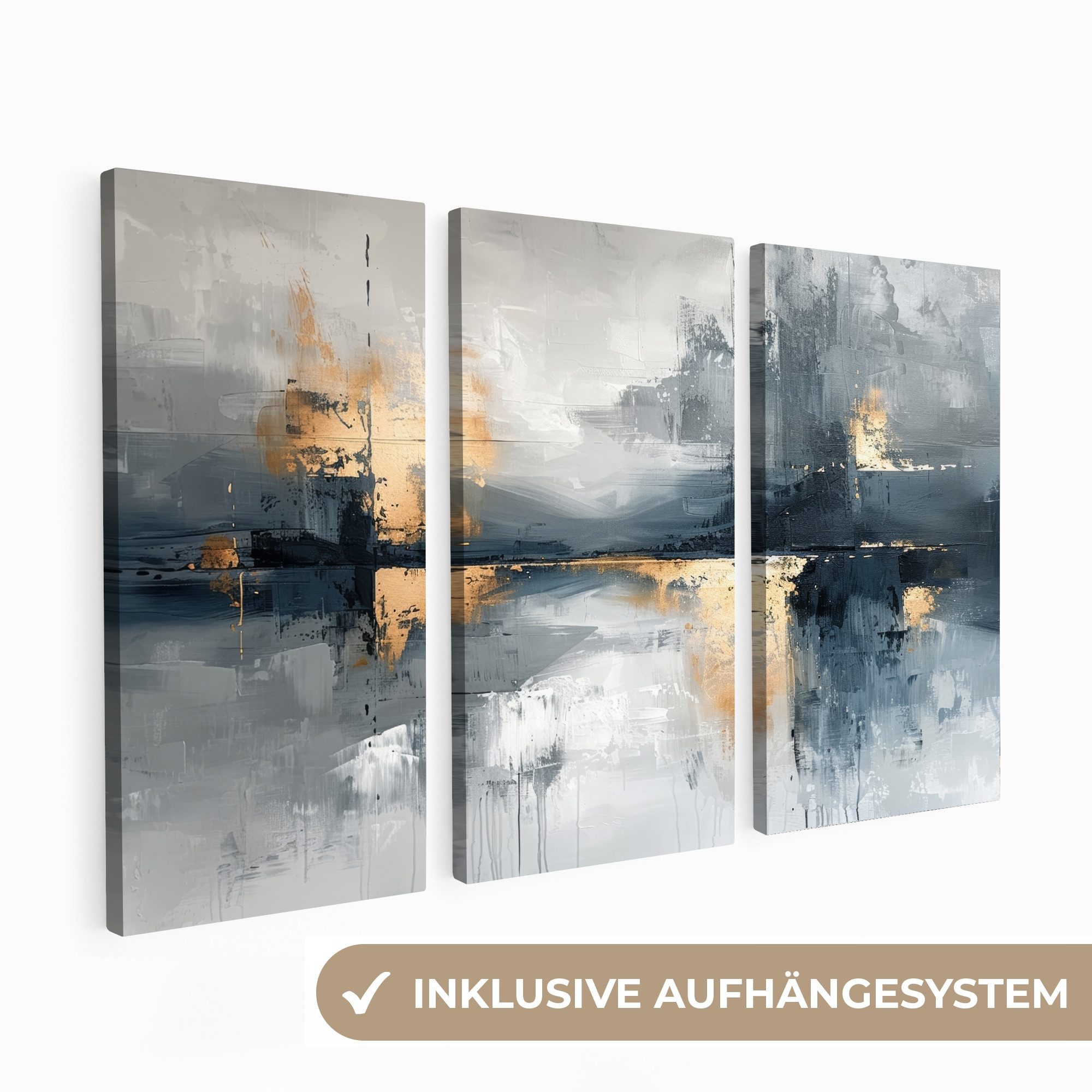 MuchoWow Leinwandbild Abstrakt - Grau - Gold - Modern, Fotodruck (3 St), Wa günstig online kaufen