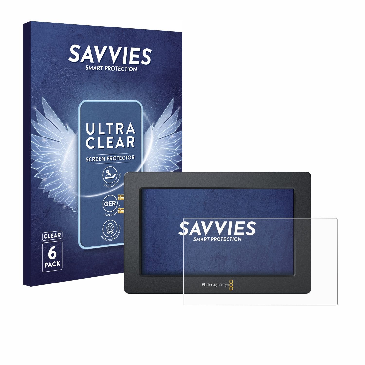 Savvies Displayschutzfolie Schutzfolie für Blackmagic Design Video Assist (5.0), 6 Stück, Displayschutz Schutz Folie Klar Transparent