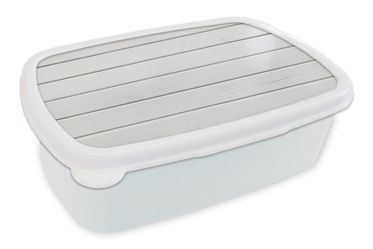 MuchoWow Lunchbox Weiße Dielenstruktur, Kunststoff, (2-tlg), Brotbox für Kinder und Erwachsene, Brotdose, für Jungs und Mädchen