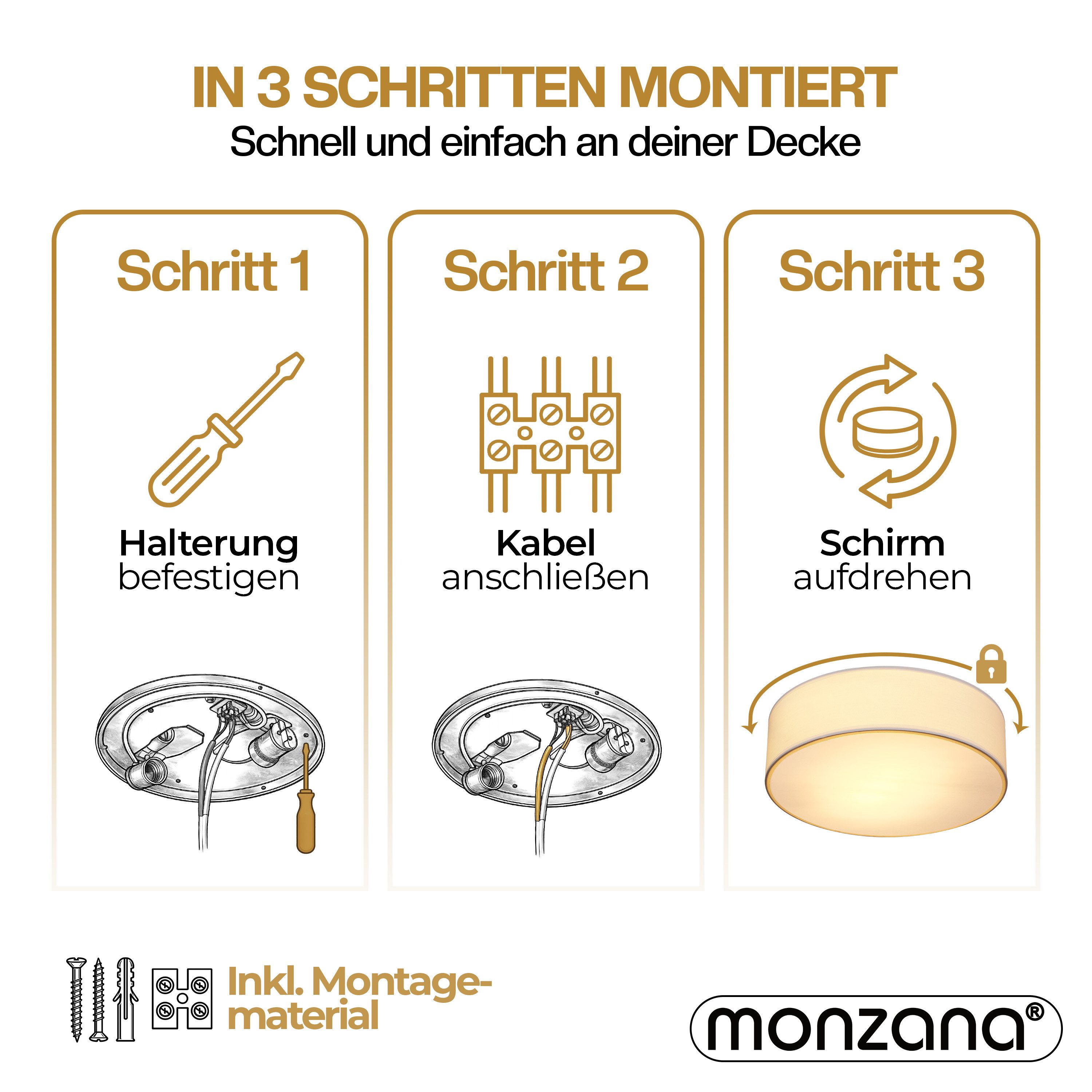 monzana Deckenleuchte Deckenleuchte, Innenbeleuchtung, Deckenlampe Stoff Weiß 38 cm Modern E27 Rund 2 Flammig Deckenleuchte
