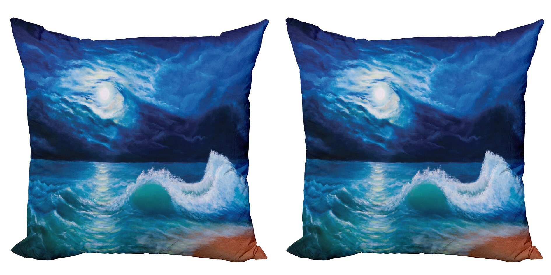 Kissenbezüge Modern Accent Doppelseitiger Digitaldruck, Abakuhaus (2 Stück), Ozean Mondschein über Gewelltes Meer