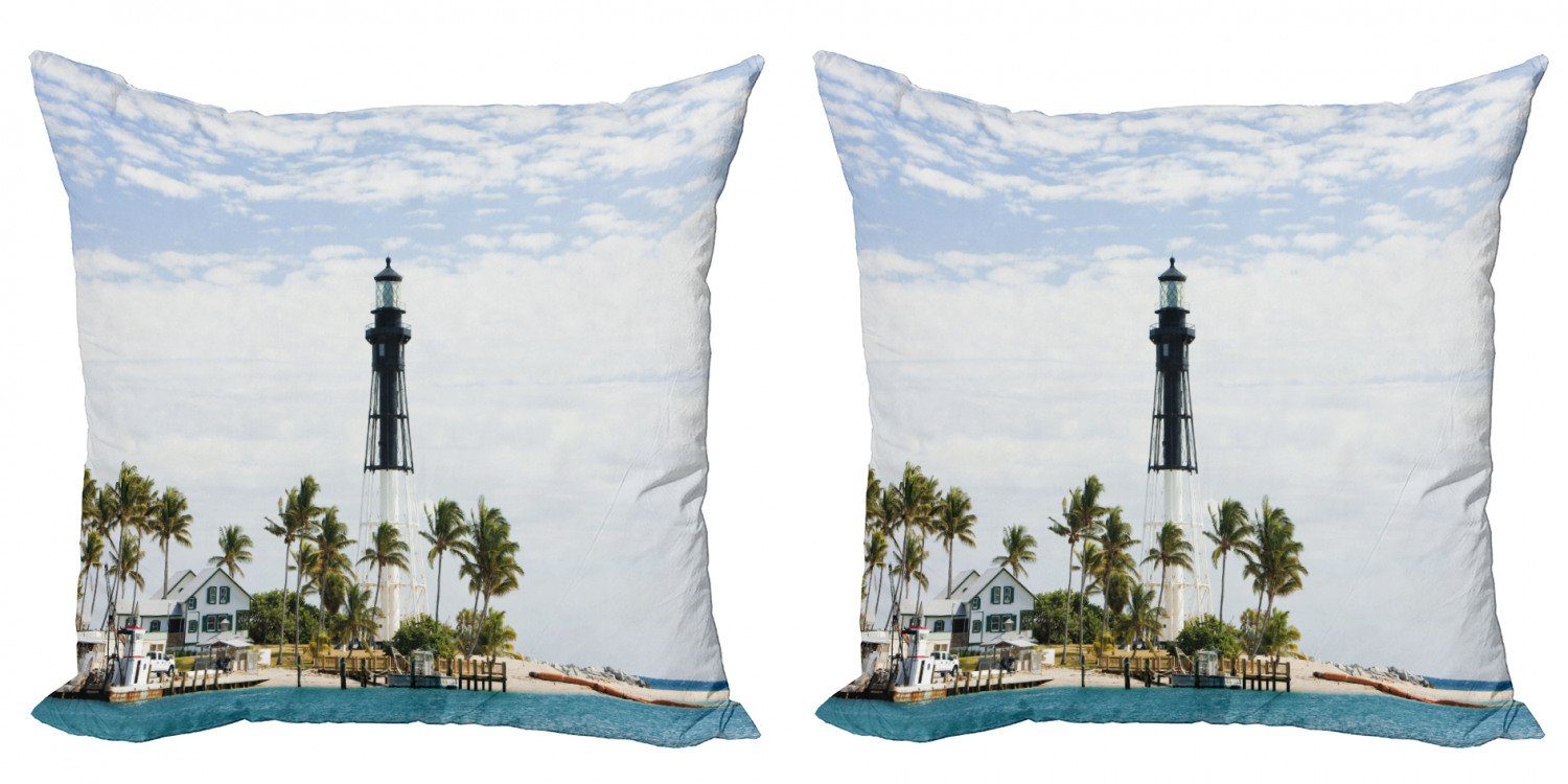 Doppelseitiger (2 Kissenbezüge Staaten Stück), Palms Leuchtturm Accent Modern Vereinigte Abakuhaus Digitaldruck,