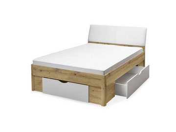 Moebel-Eins Kinderbett, DELGARO Bett / Jugendbett 140x200 cm, Material Dekorspanplatte, eichefarbig/weiss