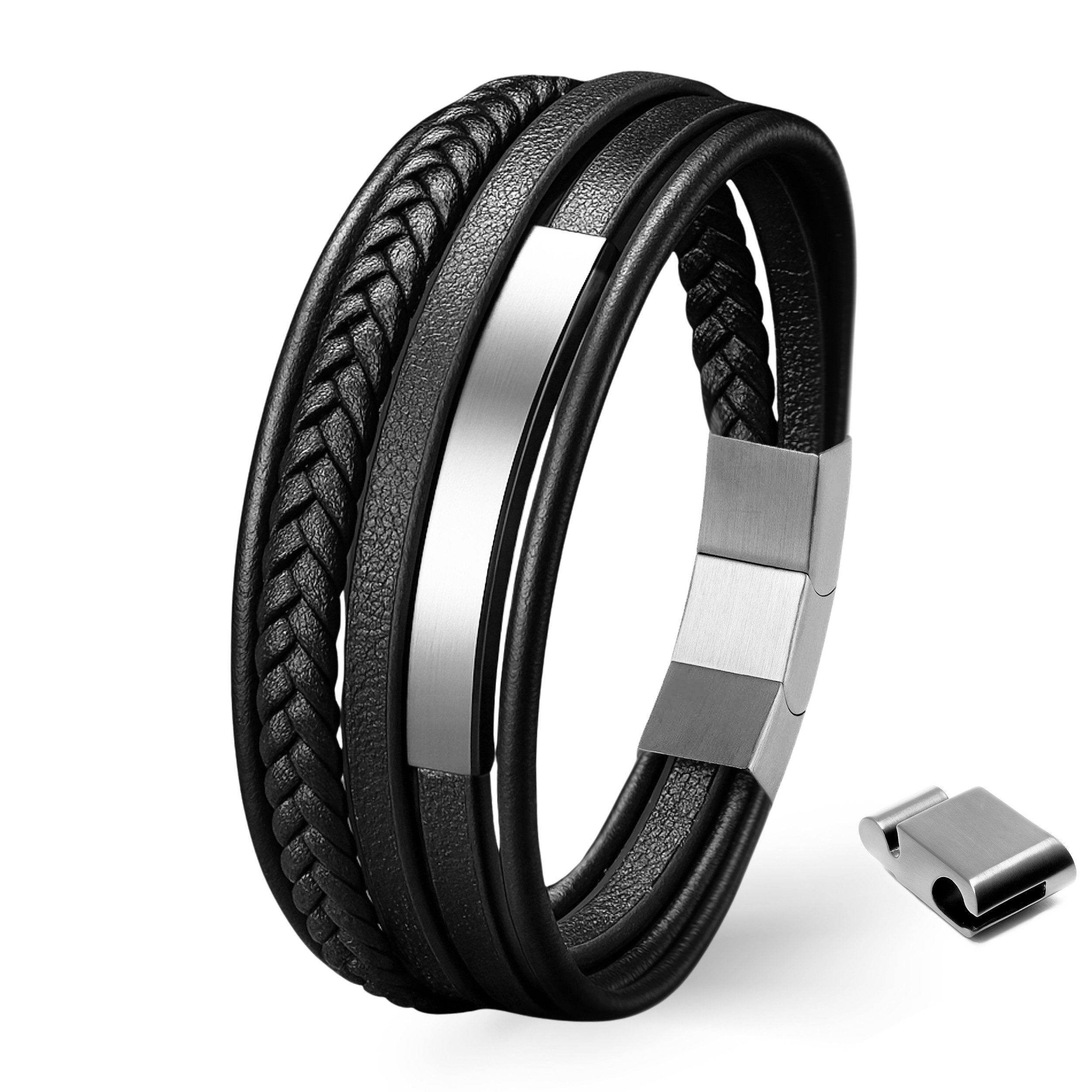 UNIQAL.de Lederarmband Lederarmband Herren "PLATE" geflochten, (Edelstahl, Echtleder, Casual Style, Handgefertigt)