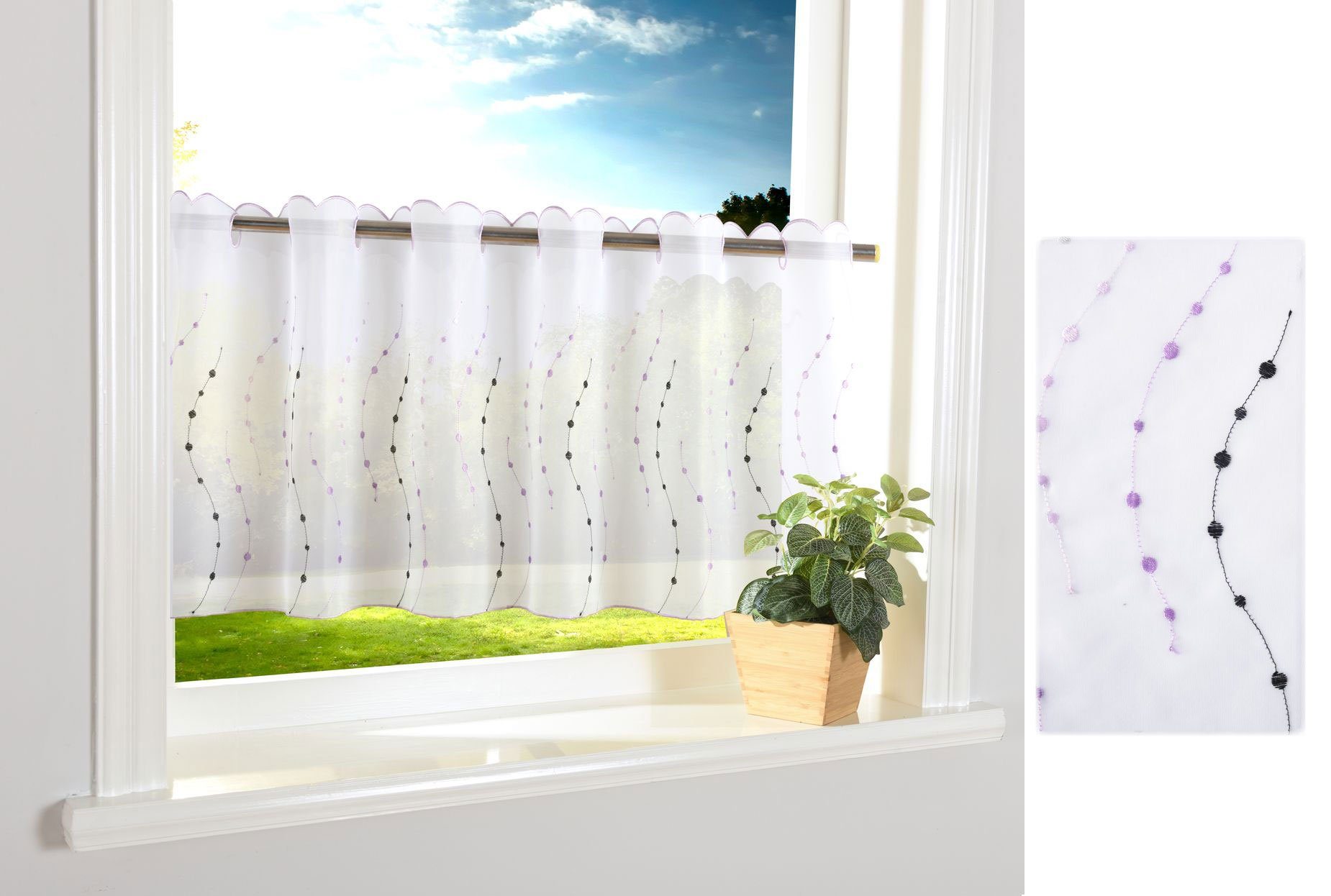 Gardinenbox Scheibengardine (1 St), Stangendurchzug, transparent, Voile, PUNKT Scheibengardine Durchzuglöcher Scheibe Gardine Küche 112242