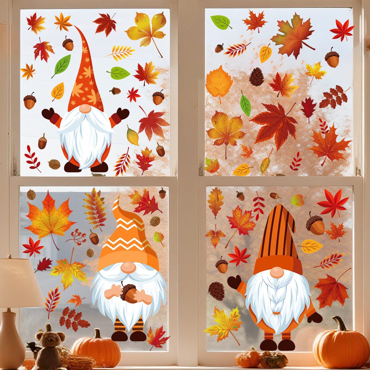 Sorvyzxn Fensterbild Herbst Fenstersticker 6 Bögen mit Ahornblatt, Thanksgiving Fensterdeko, Statische Fensteraufkleber – Bild 4 von 5