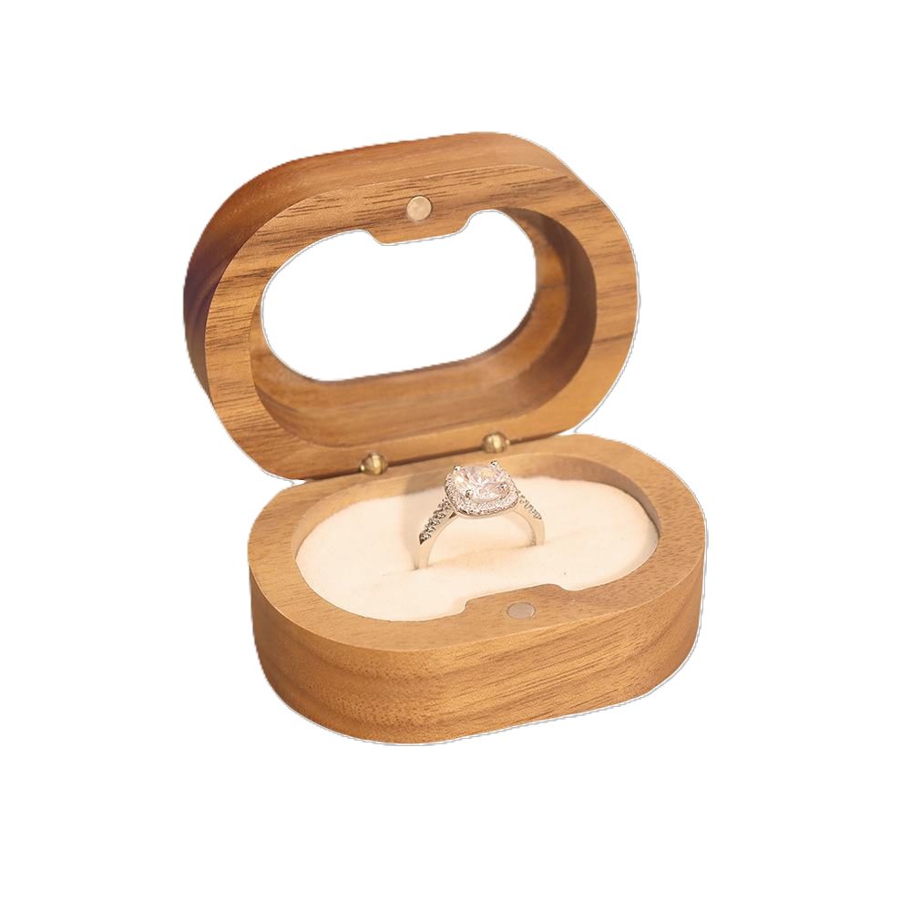 Jumpeak Schmuckkasten Schmuckkästchen Holz,Ringbox Verlobung,Geschenke für Frauen,Walnußholz (rund,elliptisch,quadratisch,portabel,klein,portabel, Schmuckaufbewahrung,Aufbewahrungsbox mit Deckel,Präsentationsbox), Schmuckkästchen,Ringbox Hochzeit 1-2 Ringe,schmuckkästchen klein