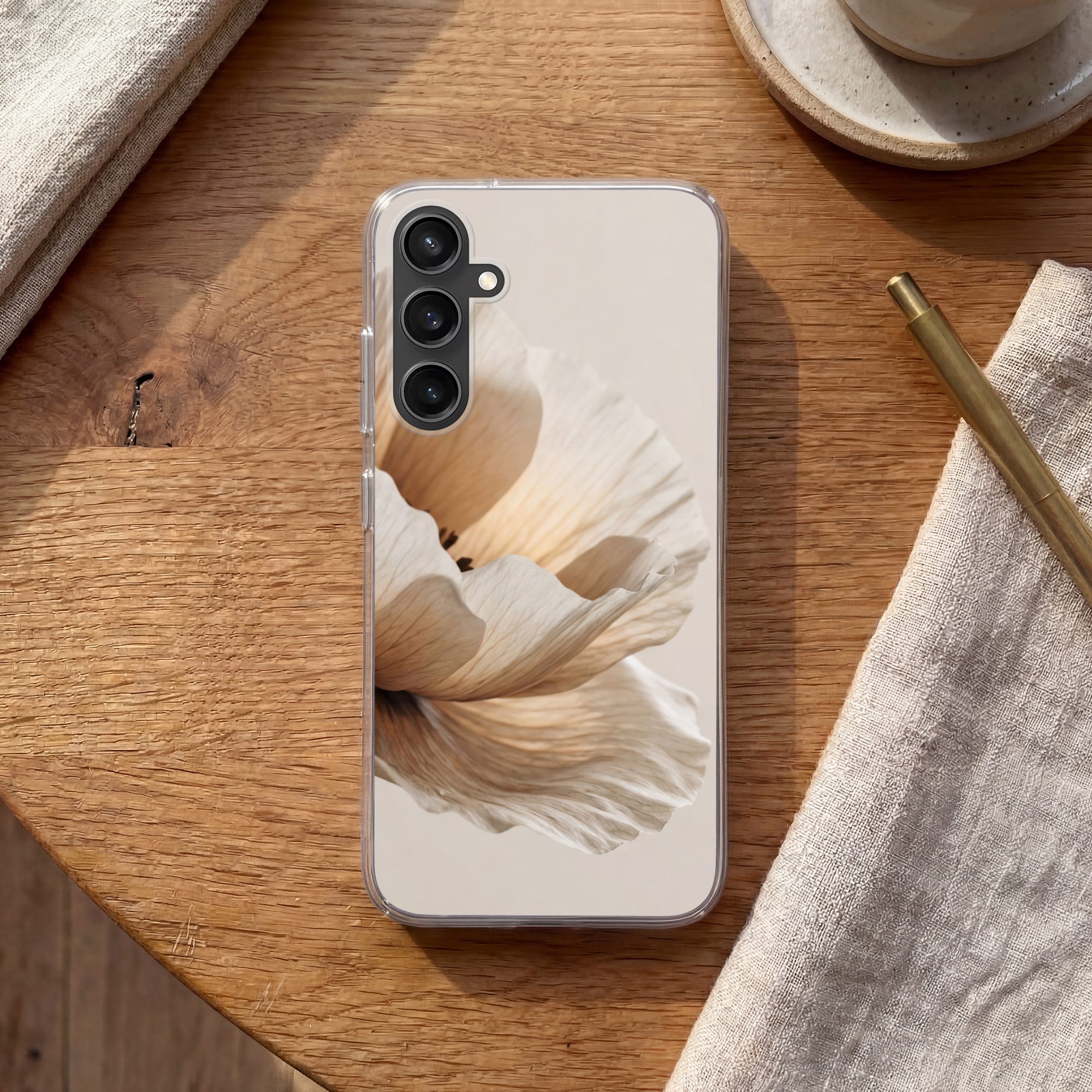 MuchoWow Handyhülle für Samsung Galaxy S23 FE Blume - Beige - Creme