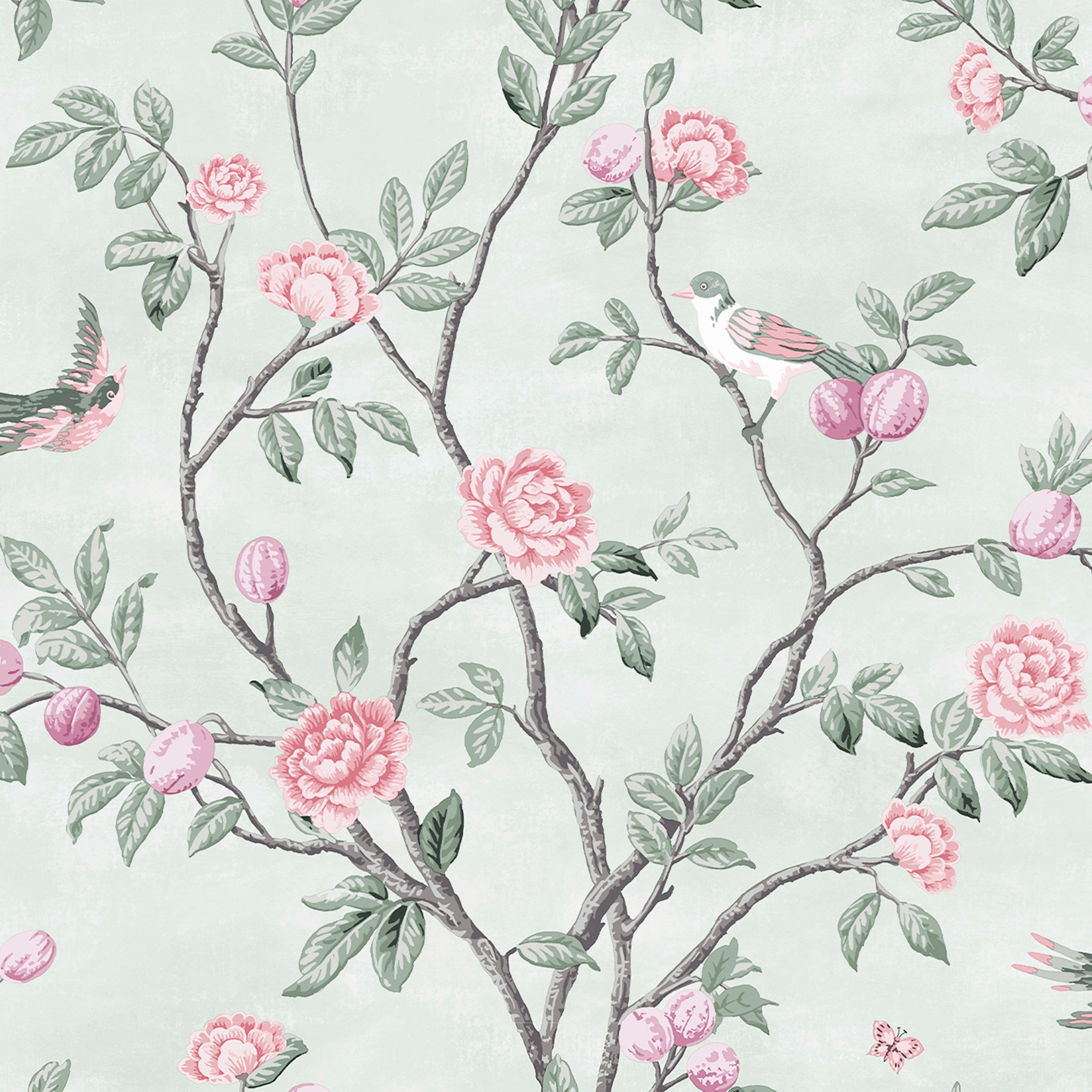 LAURA ASHLEY Vliestapete Eglantine, gemustert, FSC® zertifiziert, mit lebhaftem Druck, 10 Meter Länge rosa