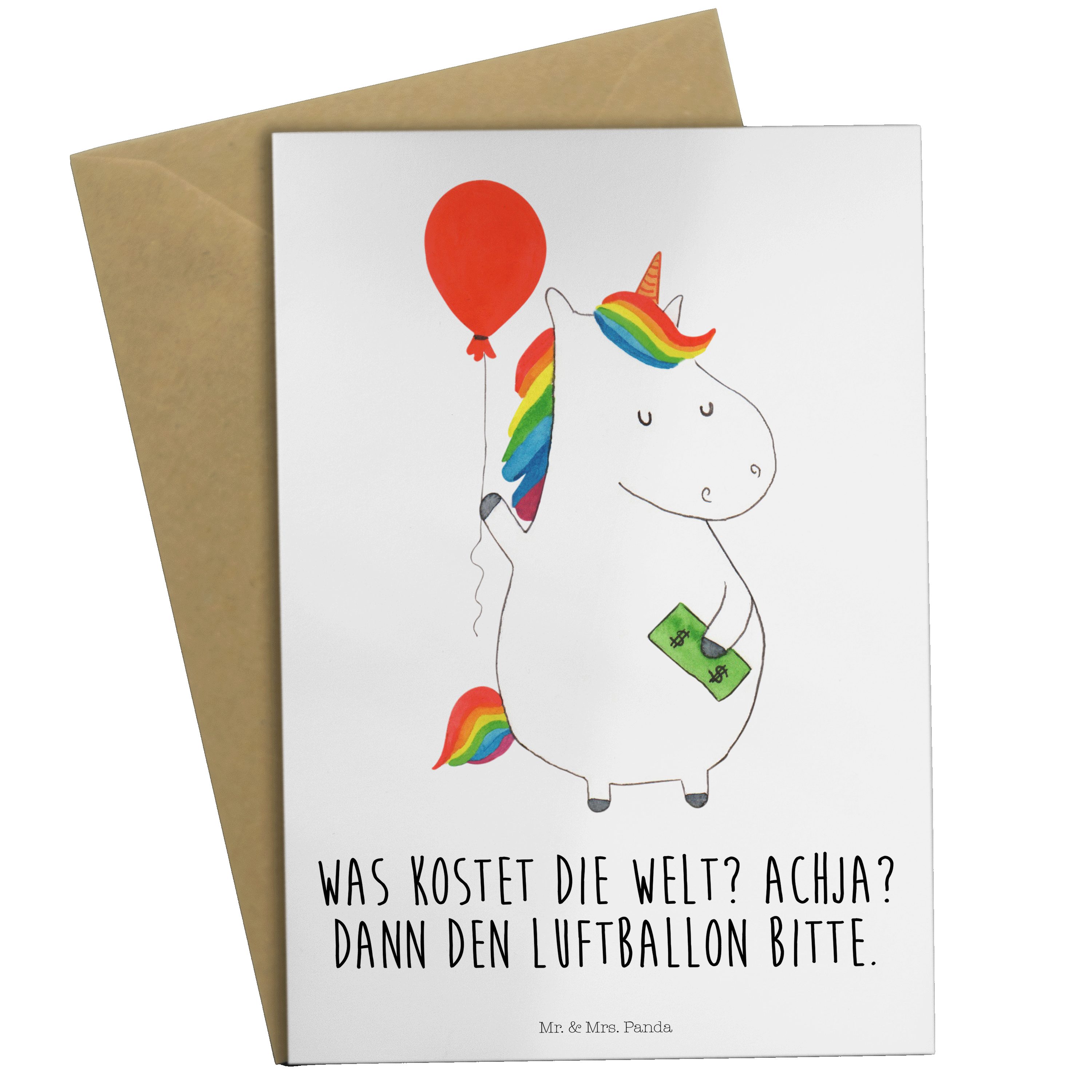 Mr. & Mrs. Panda Grußkarte Einhorn Luftballon - Weiß - Geschenk, Lebenslust, Einhörner, Geburtst