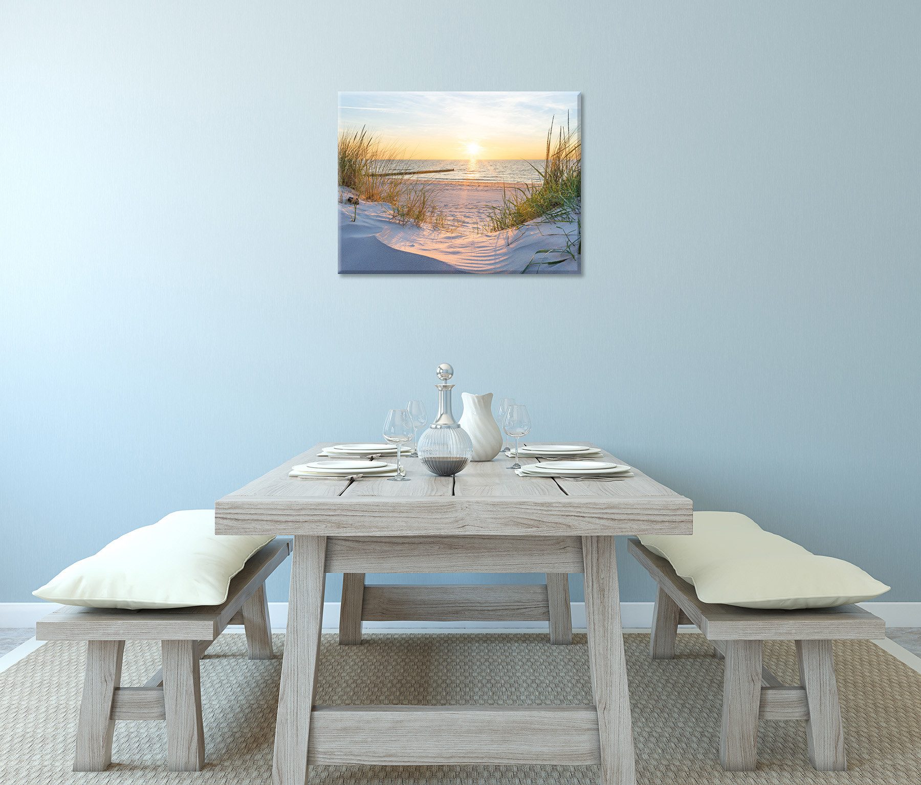 Bönninghoff Leinwandbild Wandbild STRAND 46x61 cm – Leinwandbild Keilrahmen Deko modern, Bilder vom Sonnenuntergang & -aufgang, Landschaft, Landschaften, Meer,  – Bild 4 von 5
