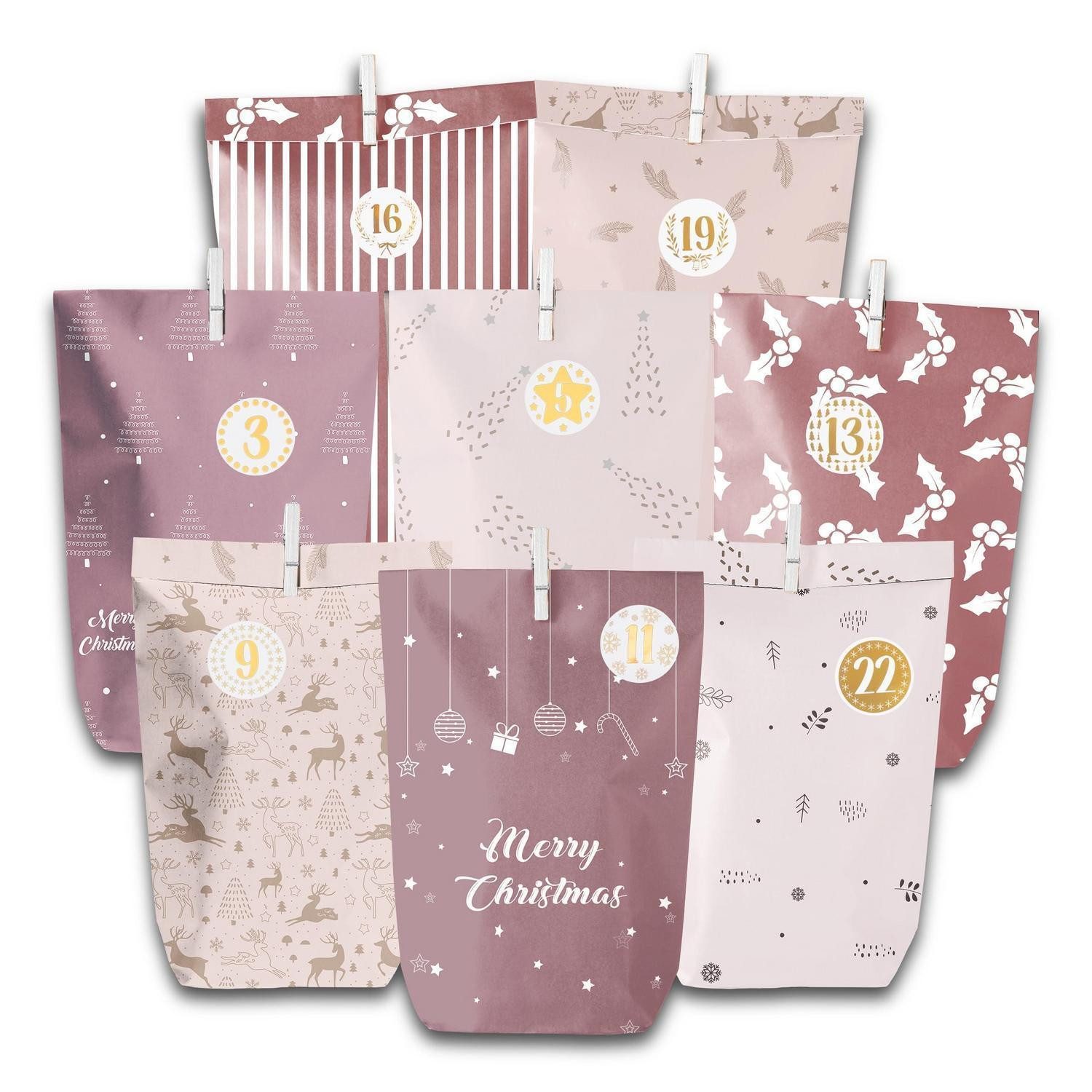 LuxusKollektion DIY-Adventskalender Adventskalender Tüten Set Rosa DIY 28 Stk