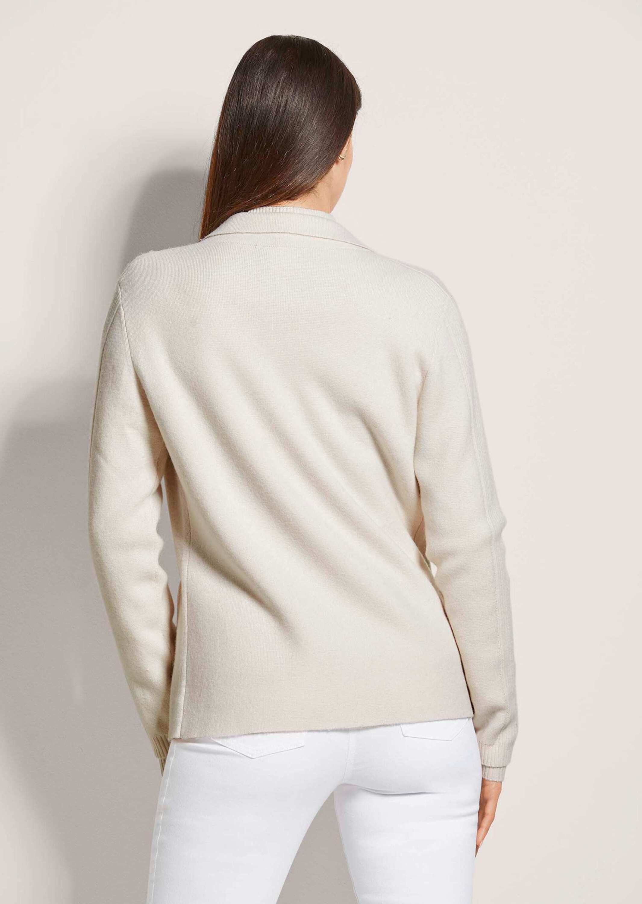 MADELEINE Strickjacke Strickjacke aus Merinowolle und Kaschmir Blazer mit Reverskragen, Pointelle-Muster, 1-Knopf-Verschluss