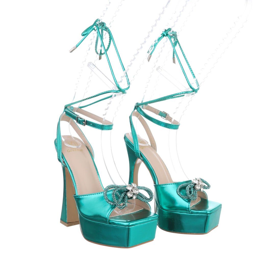 Ital-Design Damen Abendschuhe Party & Clubwear Plateausandaletten Blockabsatz Sandalen & Sandaletten in Grün