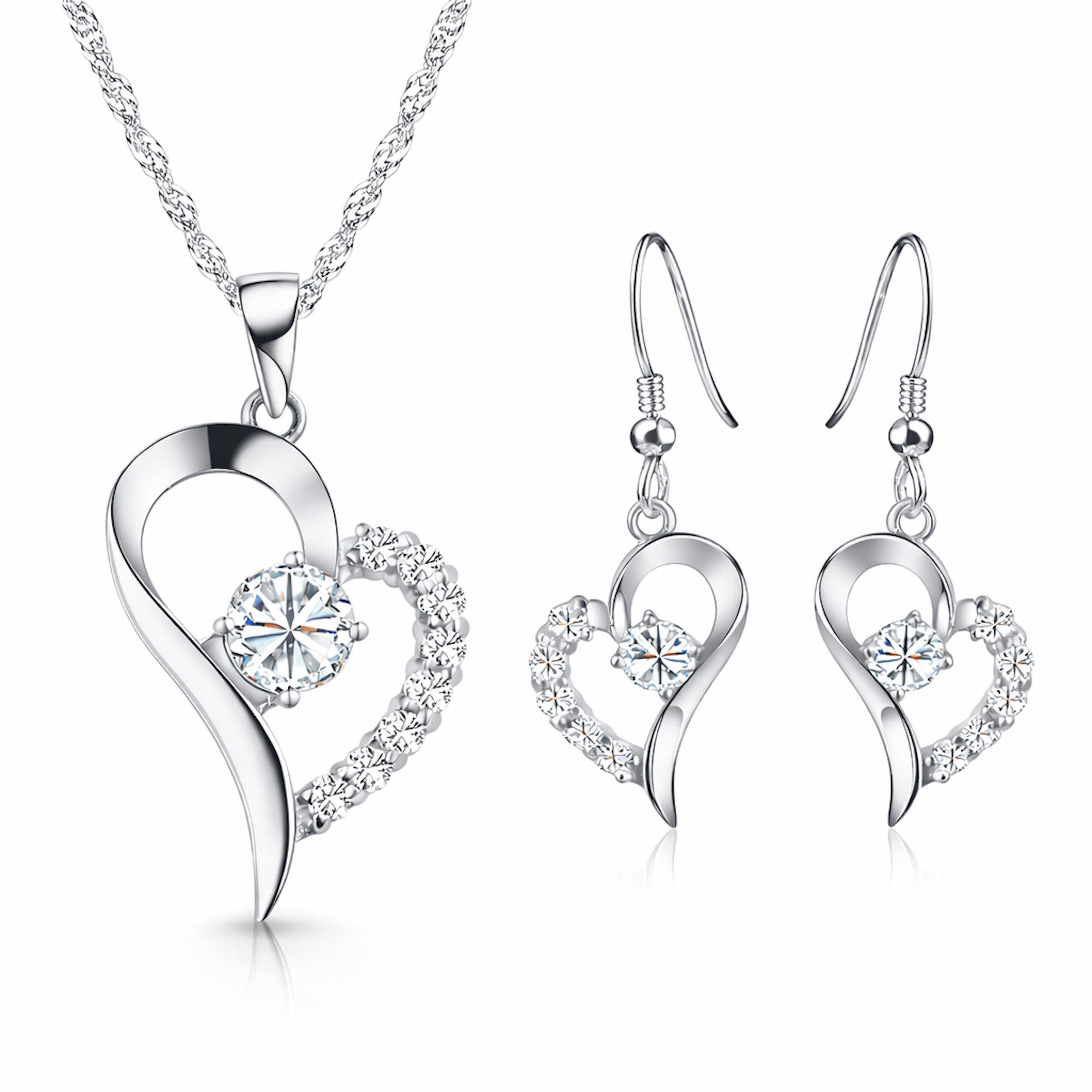 Kim Johanson Schmuckset Herz Silber, aus Edelstahl, mit Zirkonia - Kette & günstig online kaufen