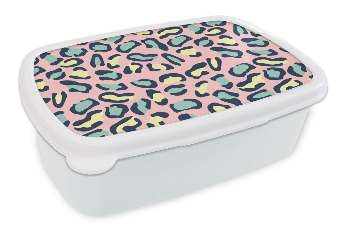 Lunchbox Kinder - Kunststoff, - - weiß für Brotdose, Muster, für MuchoWow (2-tlg), Pastell Brotbox Jungs Leopard und Mädchen Tiere und Erwachsene,