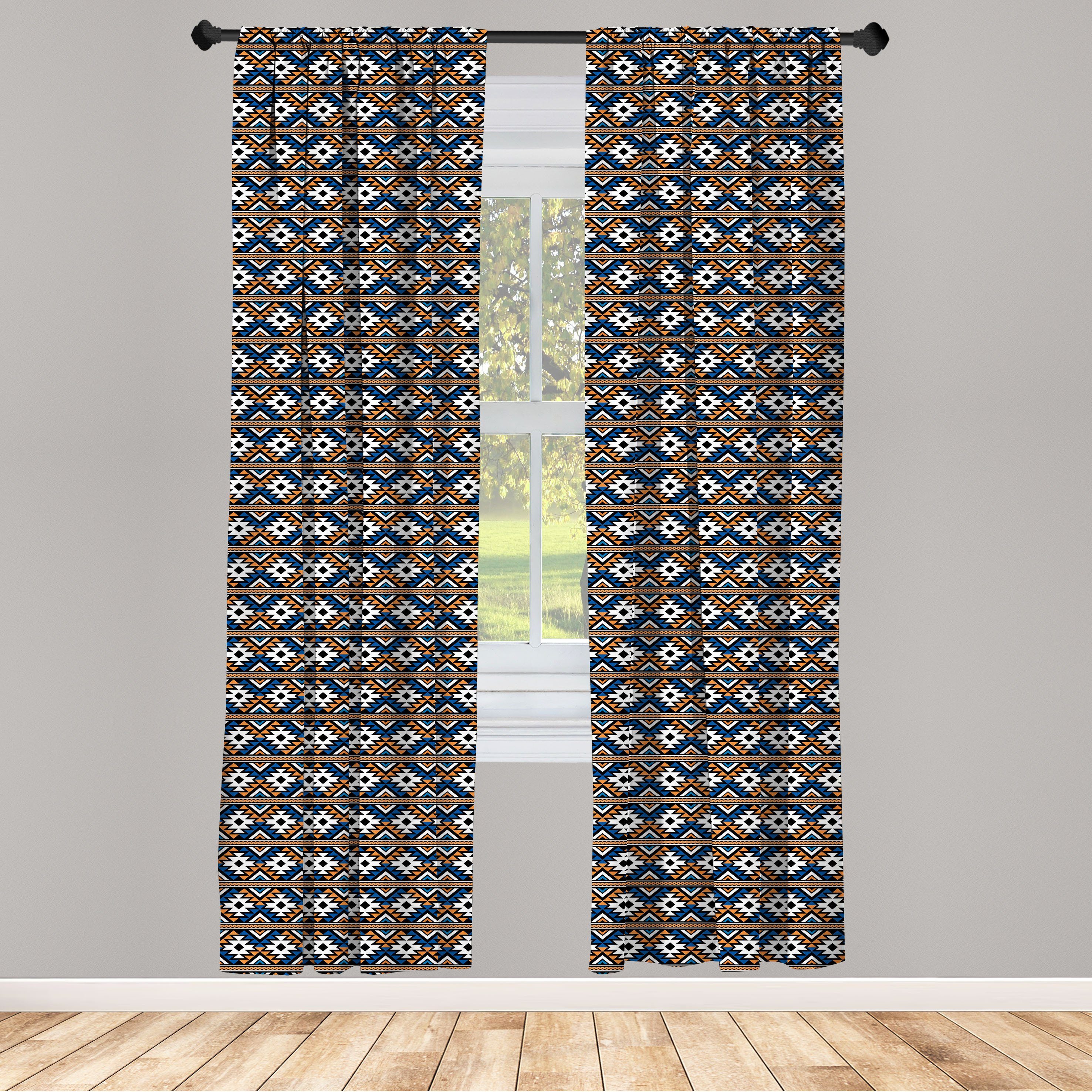 Gardine Vorhang für Wohnzimmer Schlafzimmer Dekor, Abakuhaus, Microfaser, Boho geometrische Muster