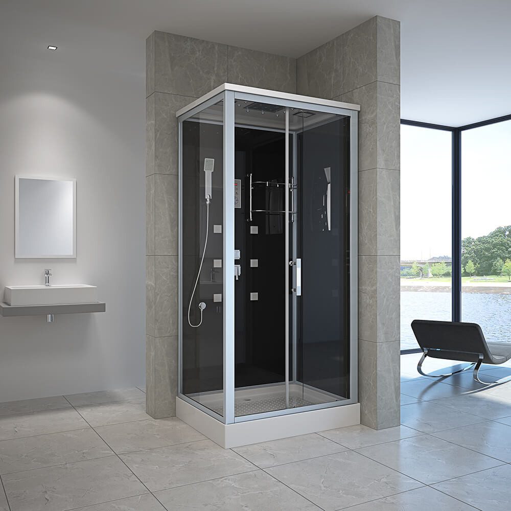 HOME DELUXE Eckdusche Duschkabine WAVE - L 100 x 80 cm, BxT: 100x80 cm, Einscheibensicherheitsglas, Regendusche, Duschtempel, Fertigdusche, Dusche Komplett