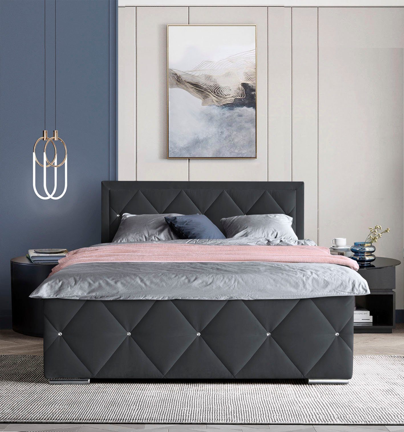 Leonique Boxbett Alfie, Хіти продажу! Inkl. Bettkasten&Topper, Wahlweise mit Knopfsteppung oder Strasssteinen, H2, H3 und H4 wählbar