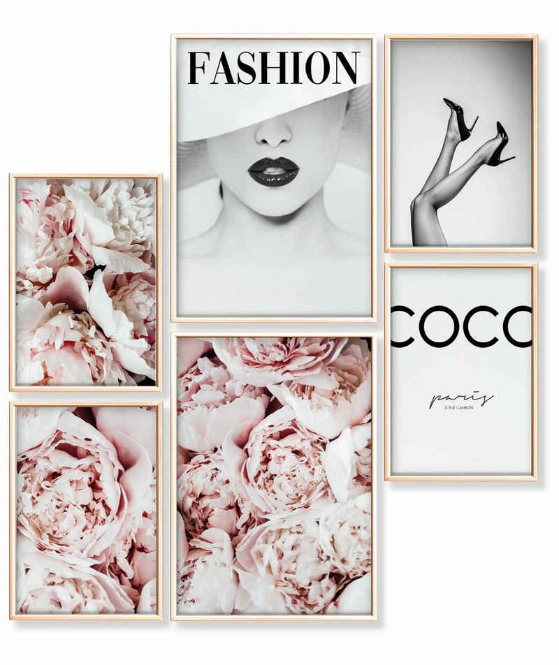 Heimlich Poster Set als Wohnzimmer Deko, Bilder DINA3 & DINA4, Coco Pinke Mode, Blumen