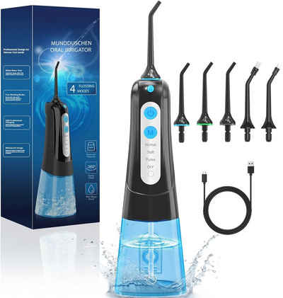 JOEAIS Munddusche Kabellos Flosser Waterfloss Mundpflegecenter Oral Zähne Irrigator, Elektrisch 300ml Airfloss 4 Jet Nozzle 4 Intensitätsstufen Zahnspülun