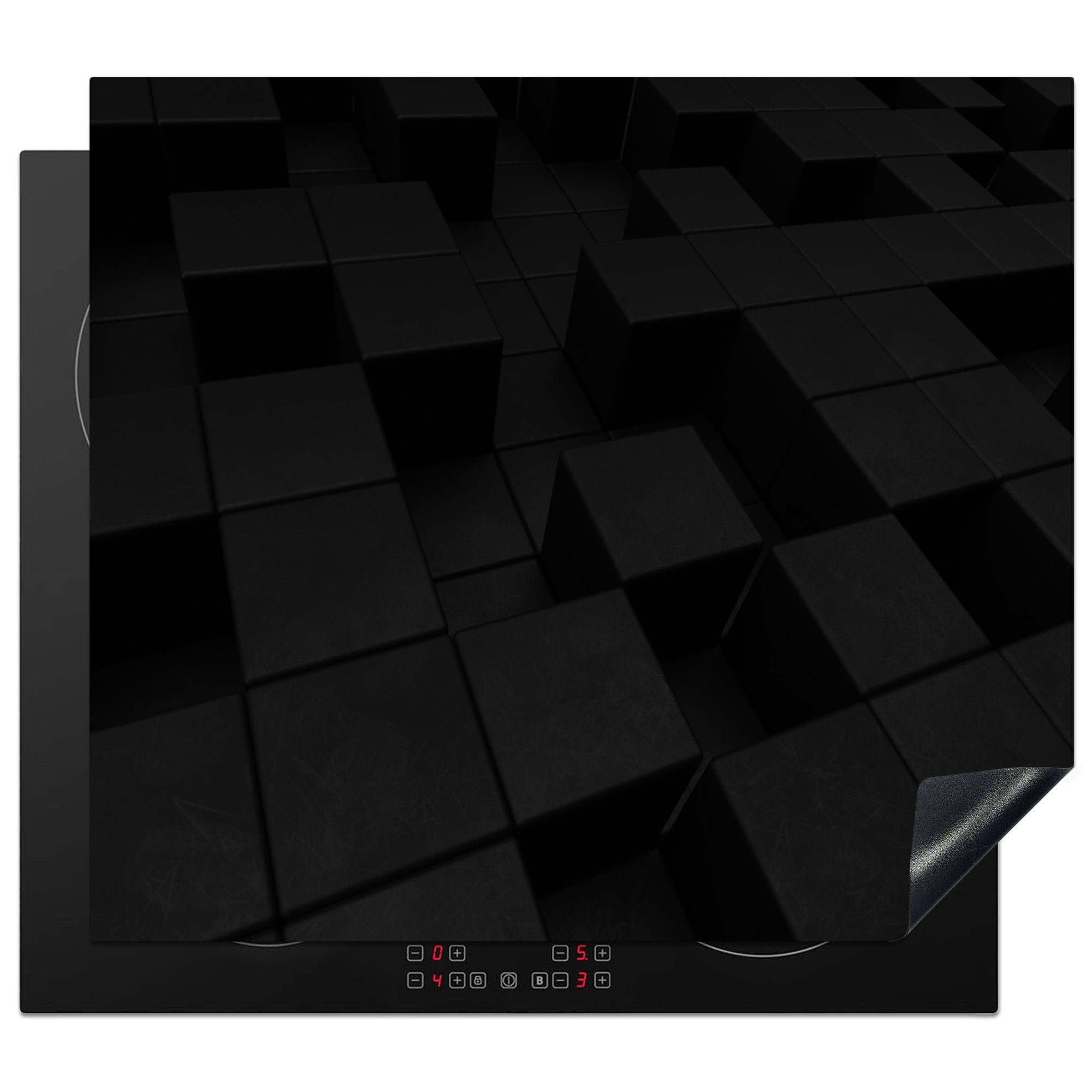 MuchoWow Herd-Abdeckplatte Würfel - Schwarz - Weiß - Muster, Vinyl, (1 tlg), Küche Herdabdeckplatte Ceranfeld Vinyl Einteilig, 59x52 cm
