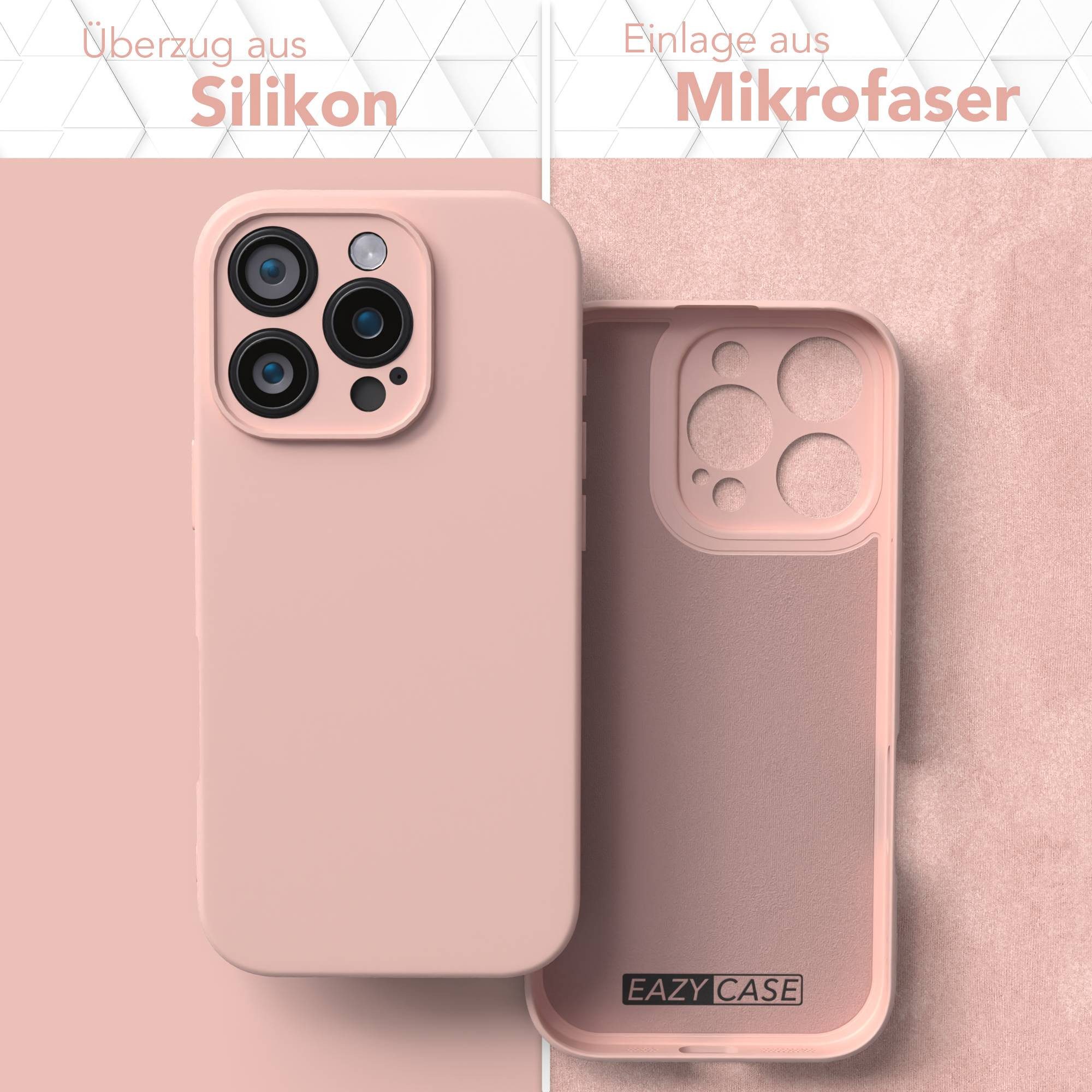 EAZY CASE Handyhülle für Apple iPhone 16 Pro Hülle Silikon 6,3 Zoll, Hülle mit Kameraschutz Bumper Case Silikonschutzhülle Rosa / Altrosa