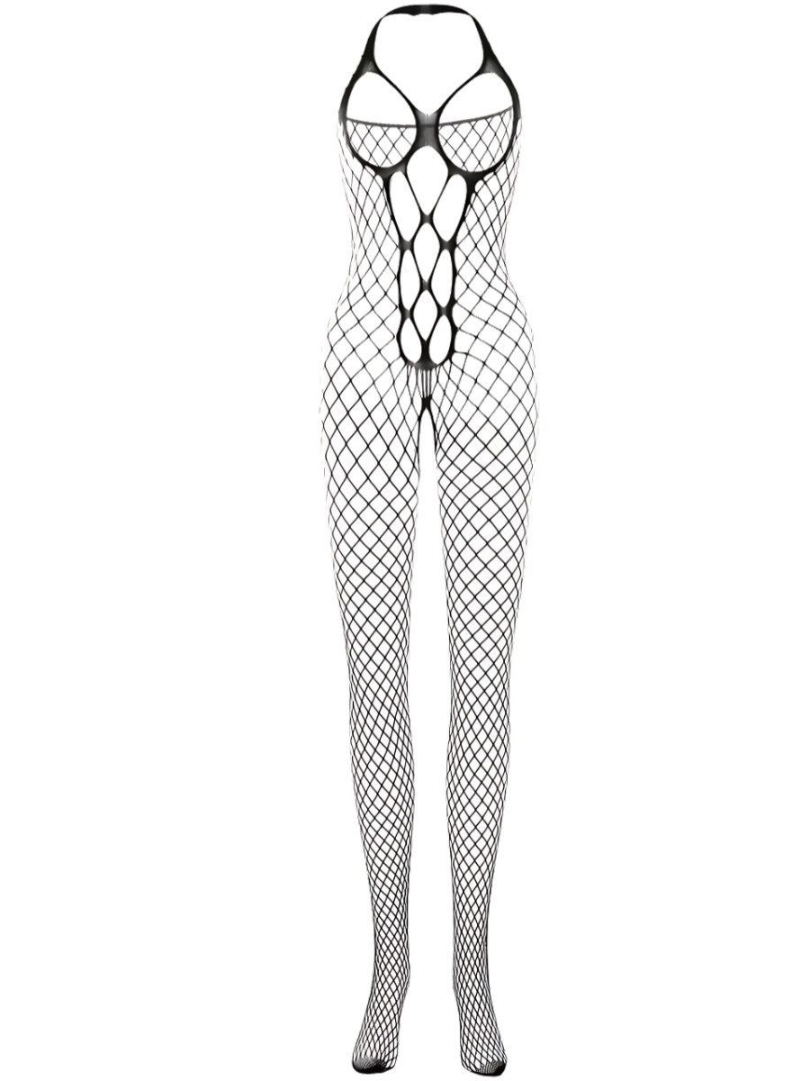 Elegant Love Bodystocking-Ouvert Body Dessous mit offenem Schritt - Strumpfbody aus Netz, Catsuit Feine Reizwäsche, S–XL
