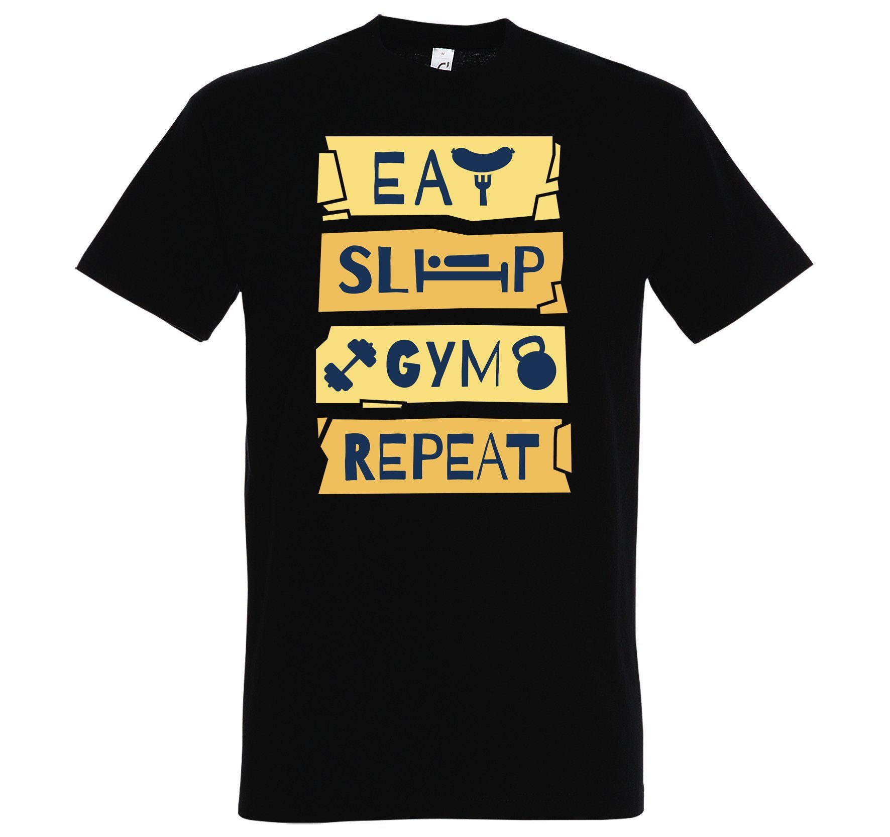 im Shirt Sleep Youth Herren Repeat Schwarz Designz Eat Gym Fun-Look T-Shirt