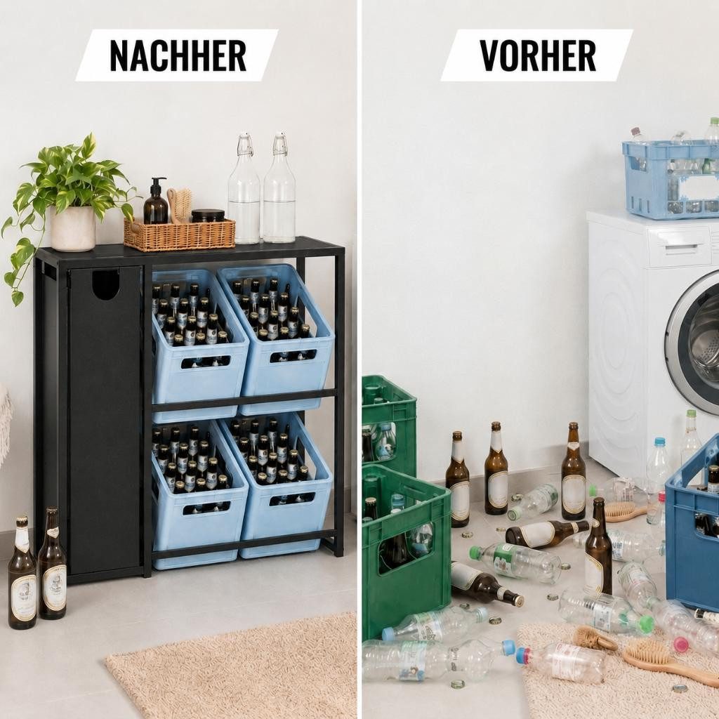 DanDiBo Küchenregal Getränkeregal 4 Kisten mit Ablage und Sammelbehälter Metall Schwarz, Getränkeregal Behälter Kistenregal Getränkekistenhalter – Bild 4 von 5