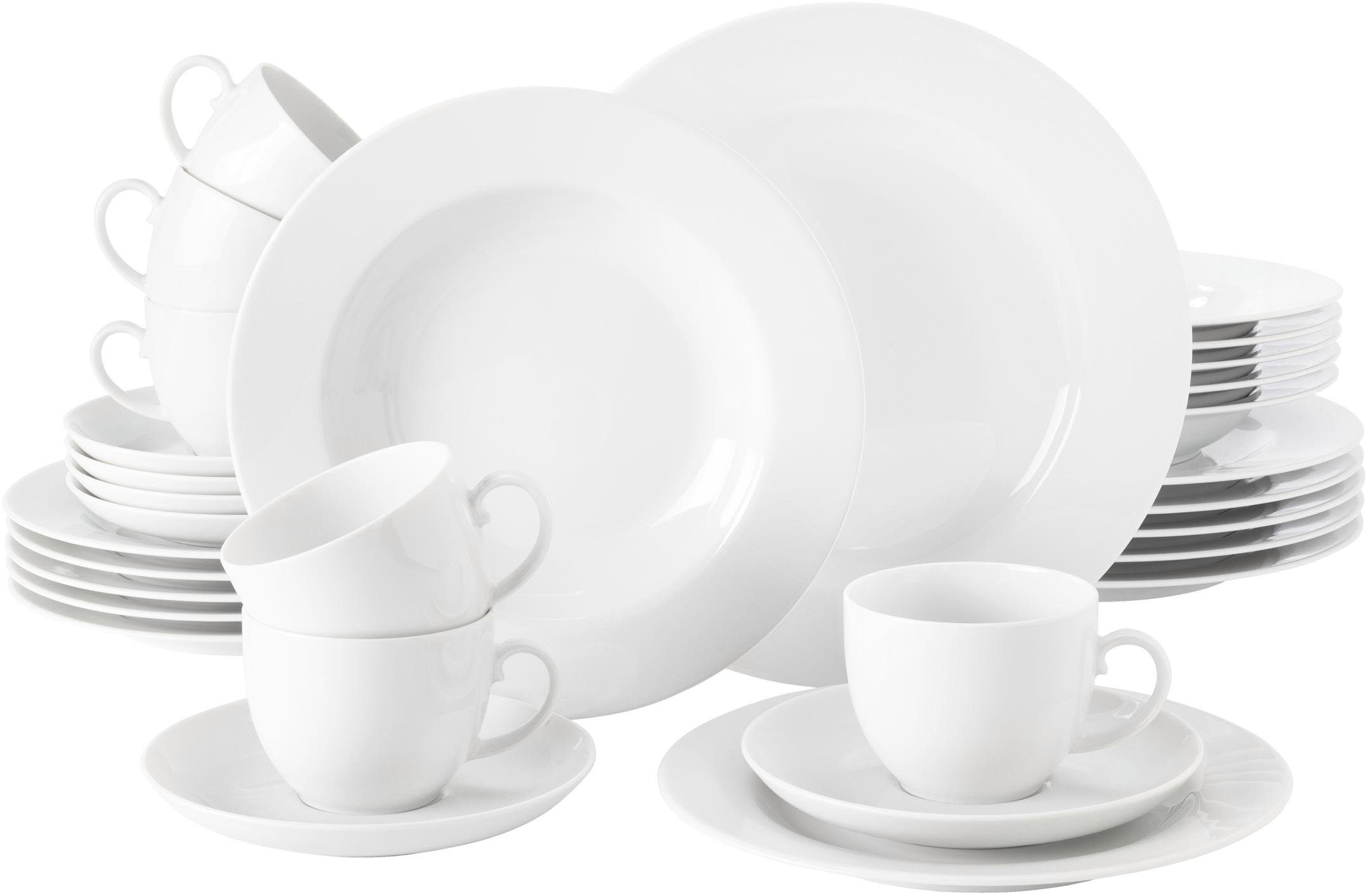Seltmann Weiden Kombiservice Geschirr-Set, Service Rondo (30-tlg), 6 Personen, Porzellan, Teller, Tassen, Untertassen, Made in Germany, 30 Teile, für 6 Personen