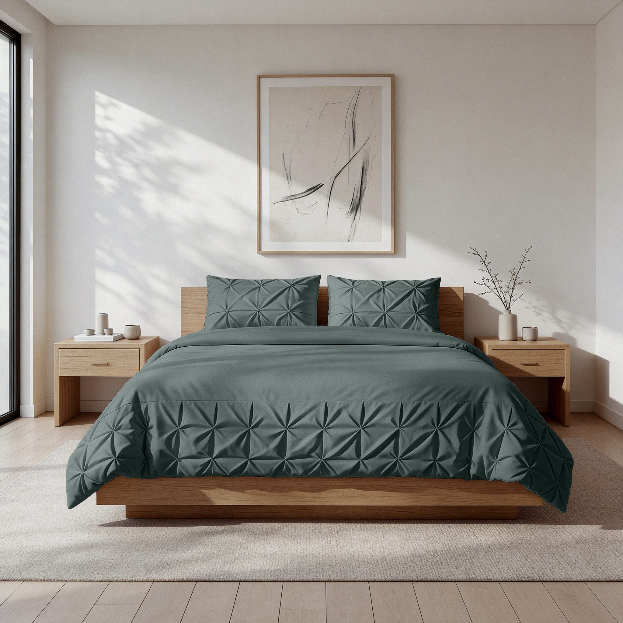 Sitheim® Bettwäsche Border Pintuck Bettbezug & Kissenbezüge, Mikrofaser, 3 teilig