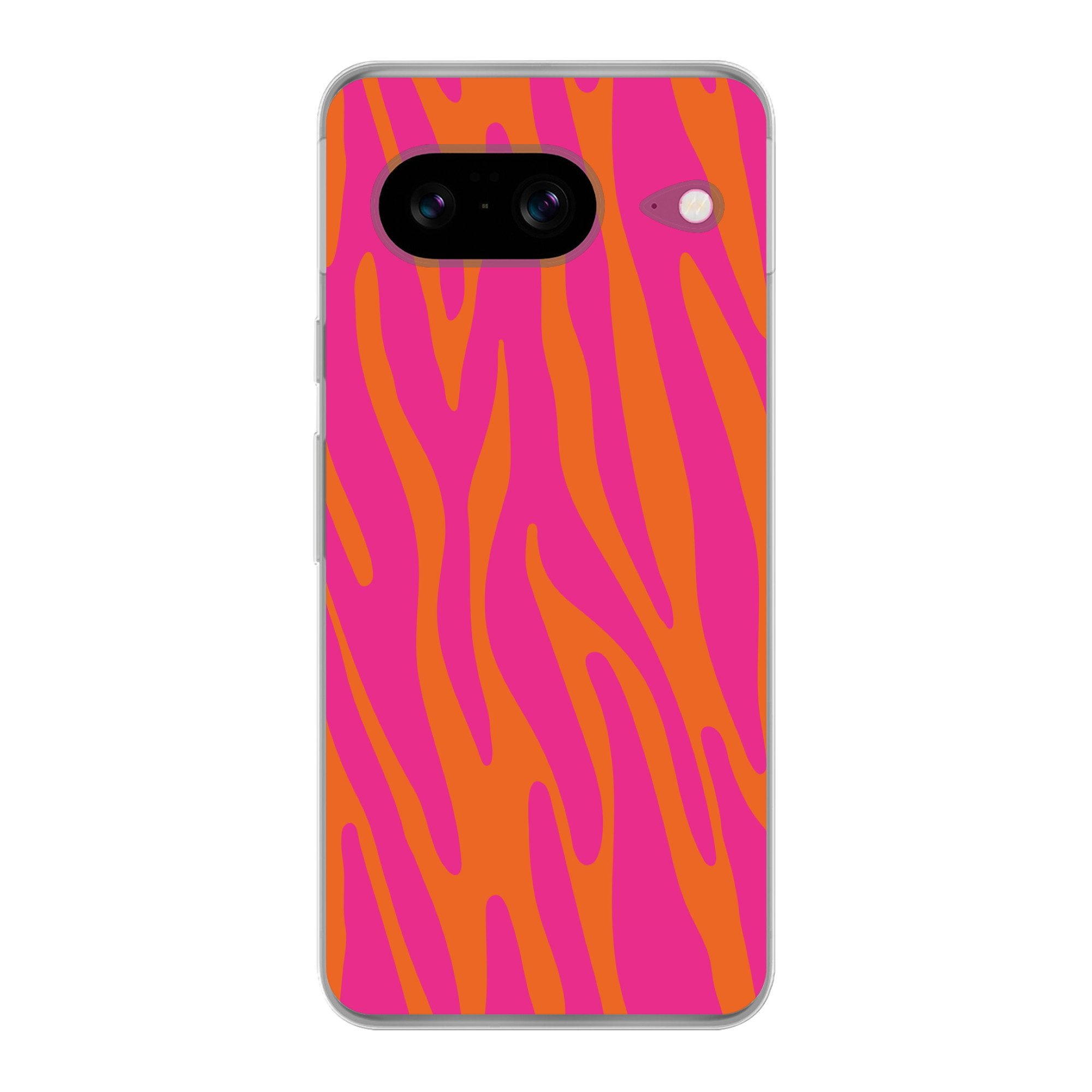MuchoWow Handyhülle für Google Pixel 8 Zebramuster - Rosa - Orange - Tiermuster, Handy Case, Silikon, Bumper Case Dünn