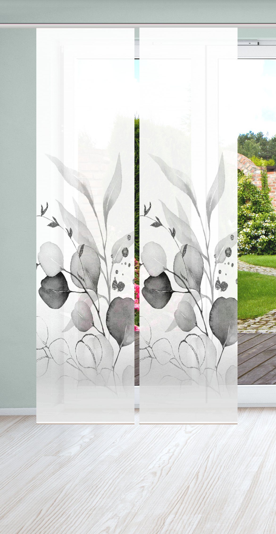 HOME WOHNIDEEN Schiebegardine 84096 ABANIO Schiebegardine rec. Polyester, 245x60 cm, halbtransparent (2 St), Paneelwagen, transparent, Polyester (recycelt) Polyester